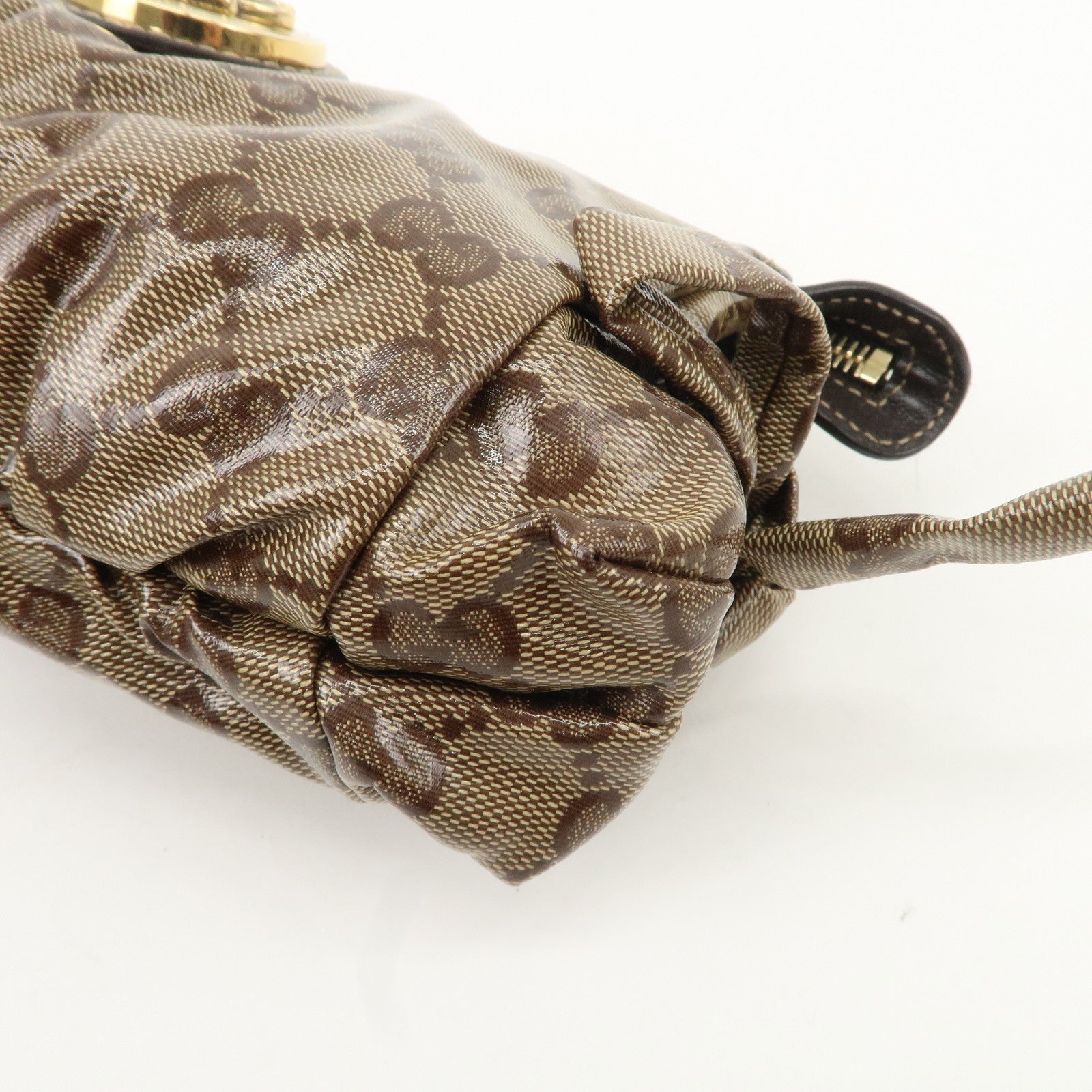 GUCCI Hysteria GG Crystal Leather Pouch Beige Brown 203632 Used