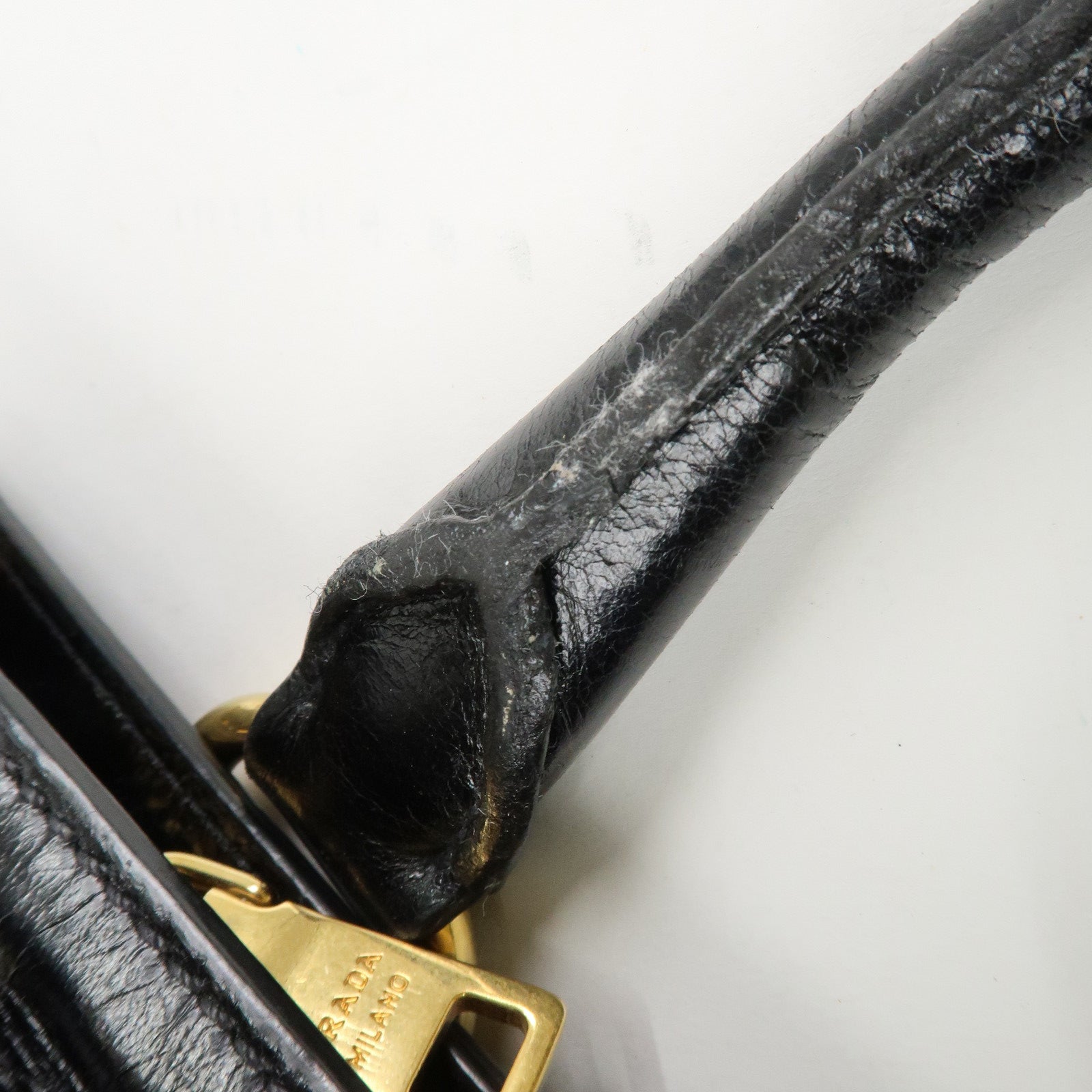 PRADA Leather 2way Bag Hand Bag Shoulder Bag Black Gold HDW Used