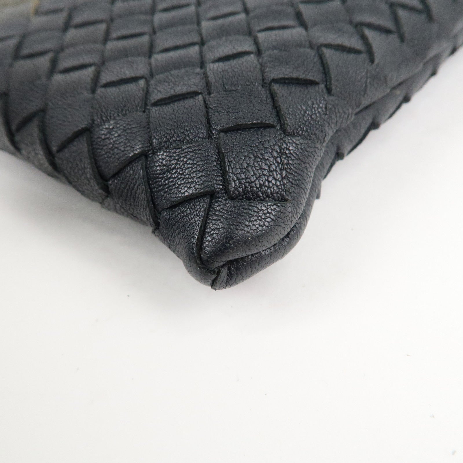 BOTTEGA VENETA Leather Clutch Bag Navy Gray Beige Used