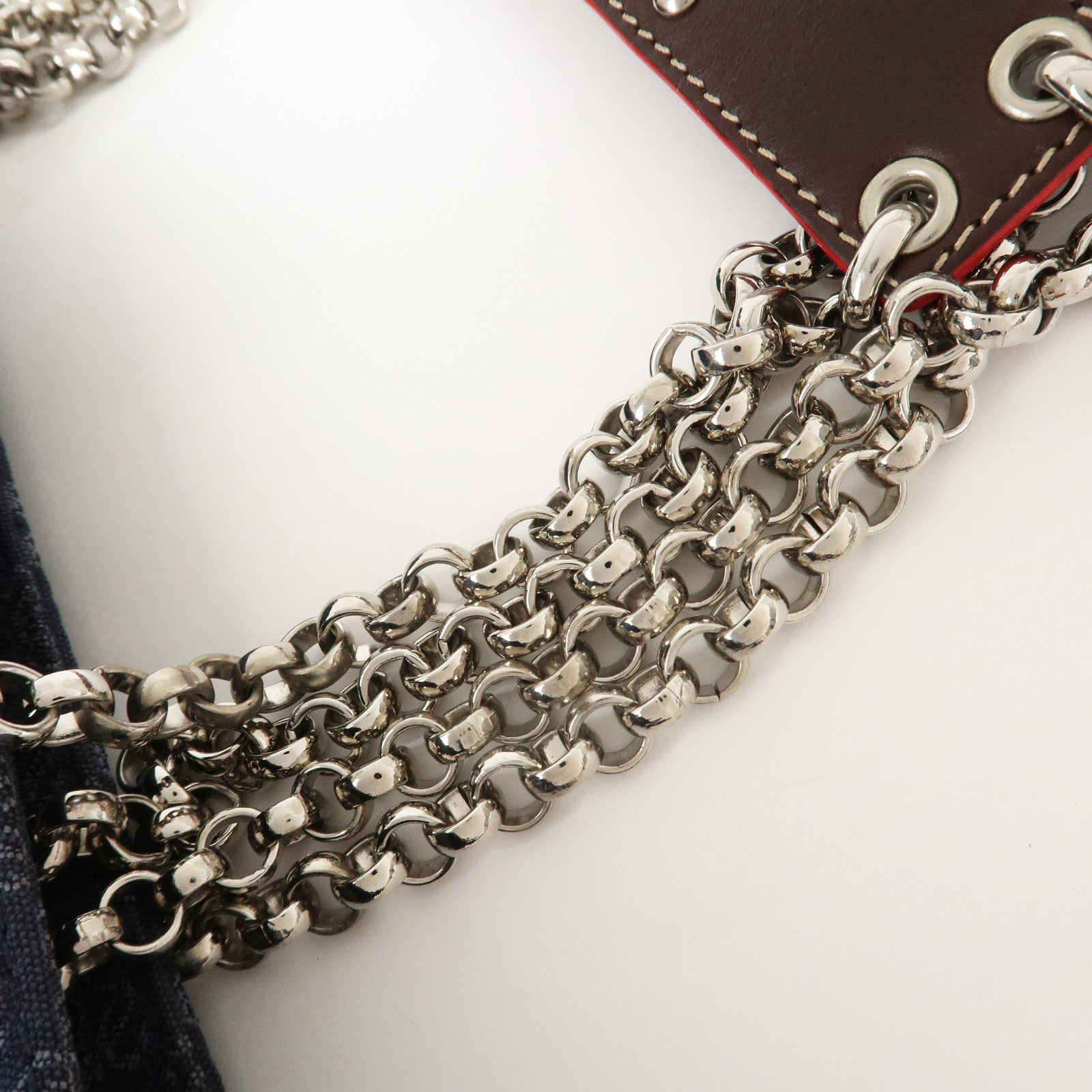 LOEWE Anagram Canvas Leather Chain Tote Bag Shoulder Bag Blue Used