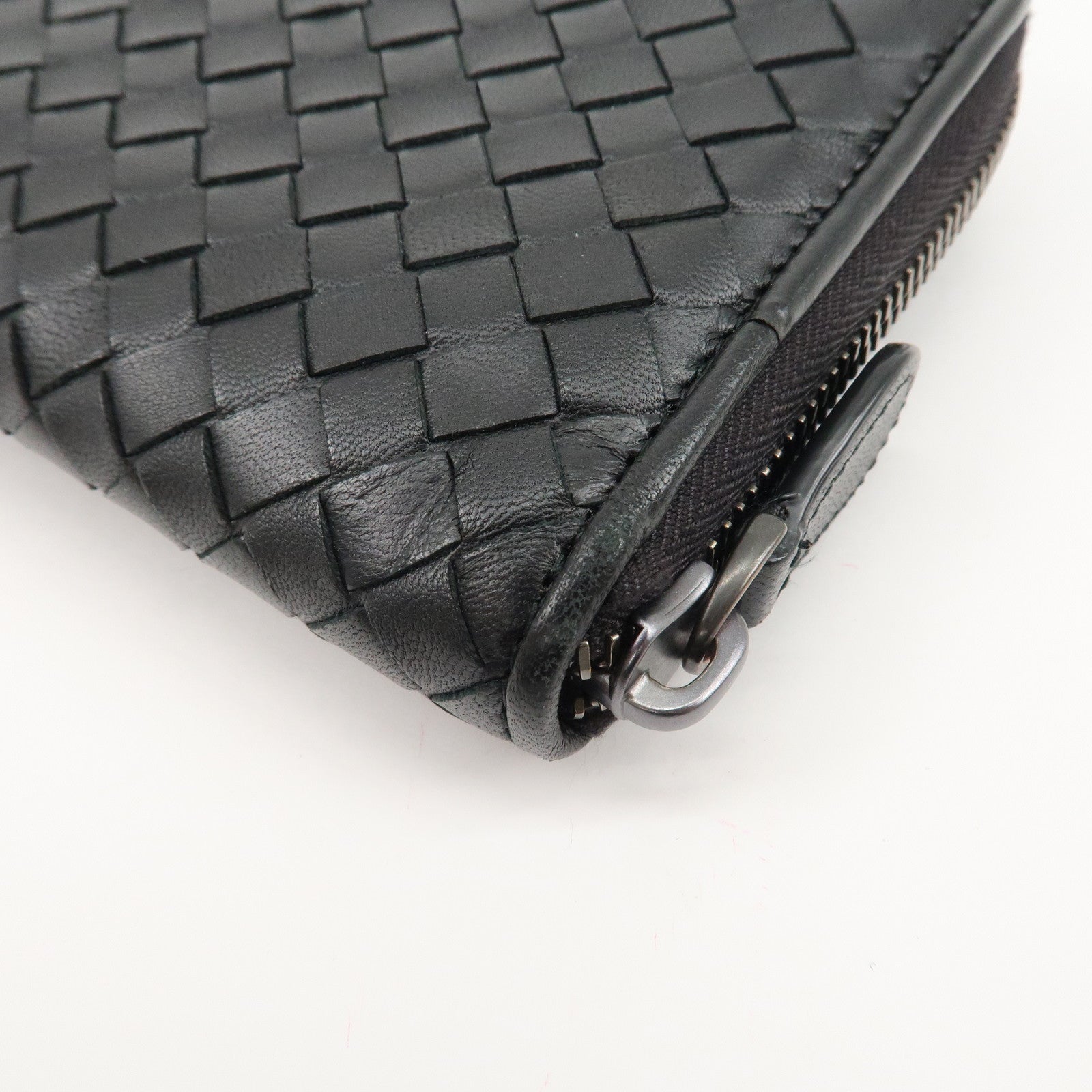 BOTTEGA VENETA Intrecciato Leather Round Zipper Long Wallet 114076 Used