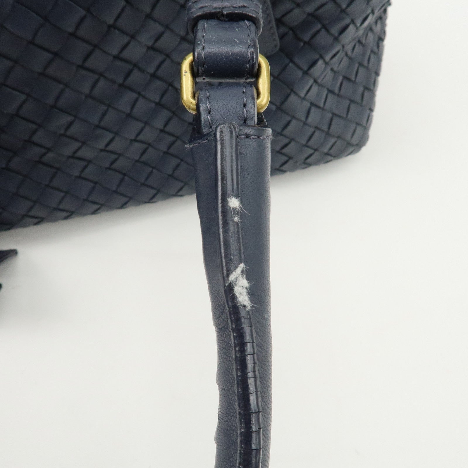 BOTTEGA VENETA Intrecciato Leather Hand Bag Shoulder Bag Navy Used