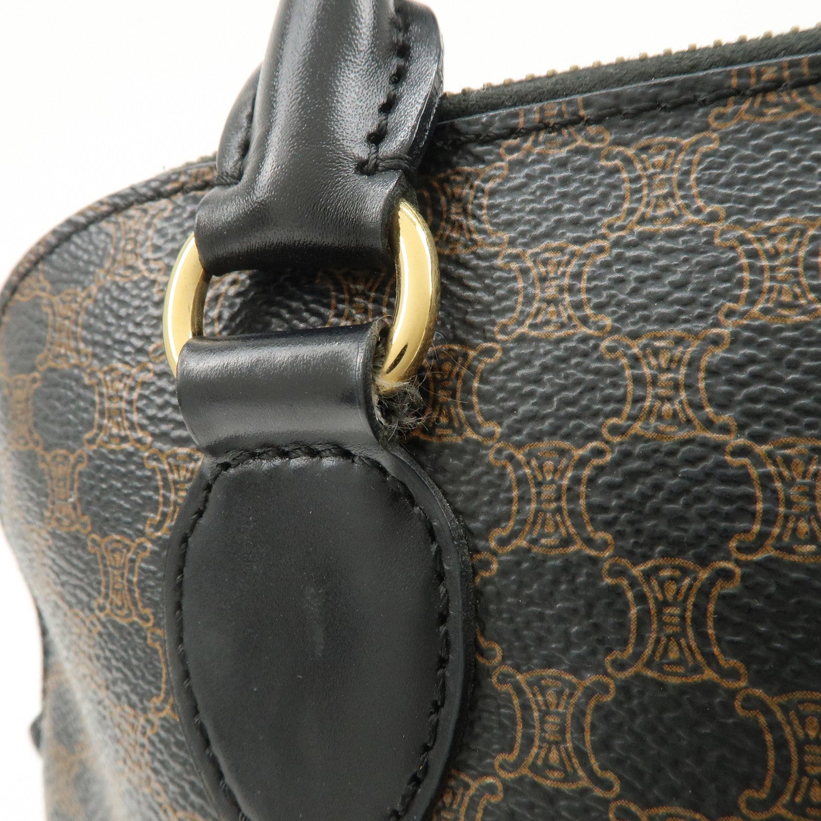 CELINE Macadam PVC Leather Hand Bag Black Brown Gold HDW Used