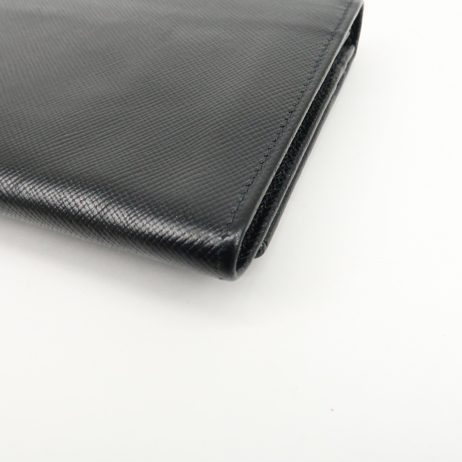 PRADA Leather Bi-fold Long Wallet Black Silver Hardware Used