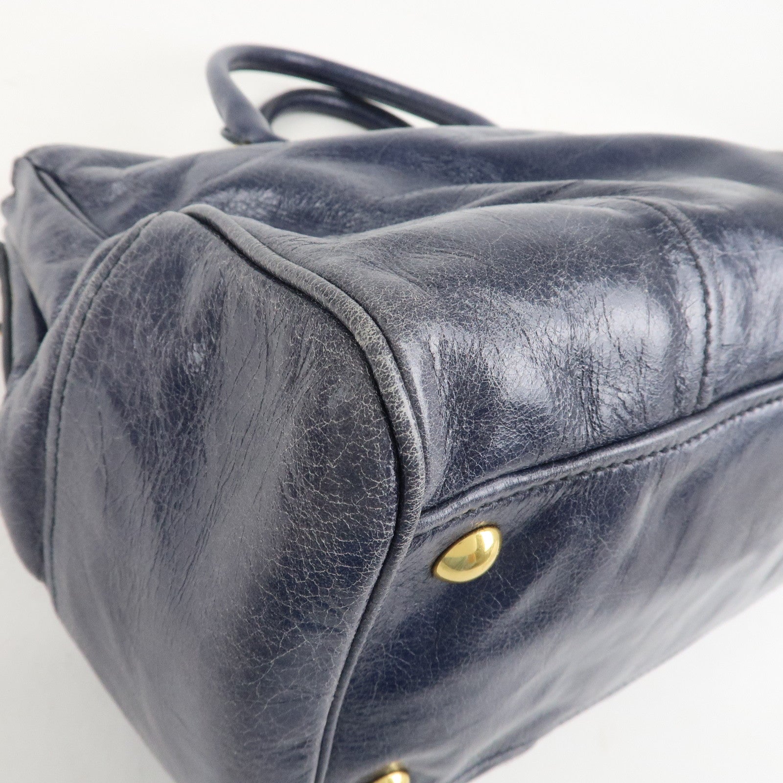 MIU MIU Leather 2Way Bag Hand Bag Shoulder Bag Blue RN1127 Used