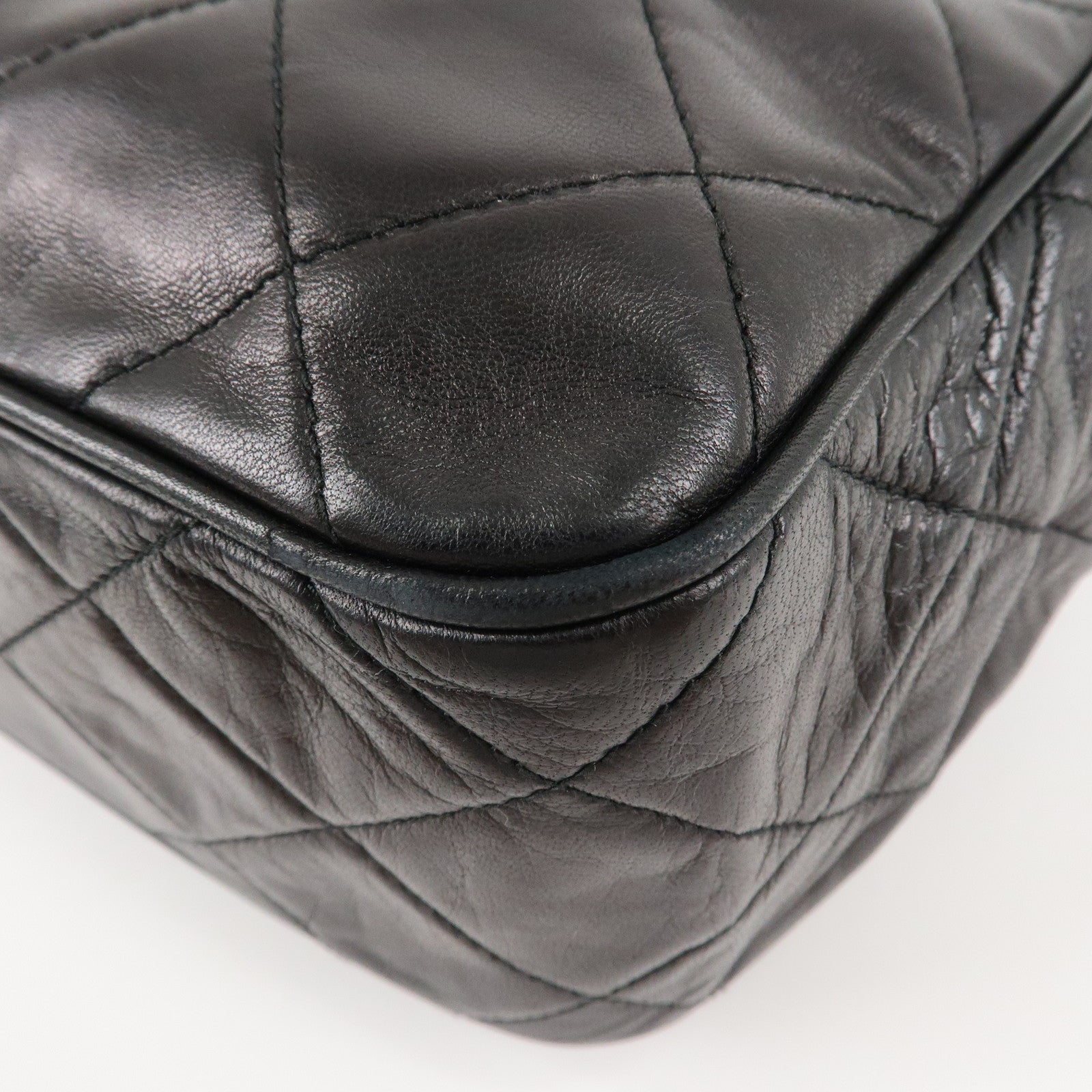 CHANEL Matelasse Lamb Skin COCO Mark Chain Shoulder Bag Black Used