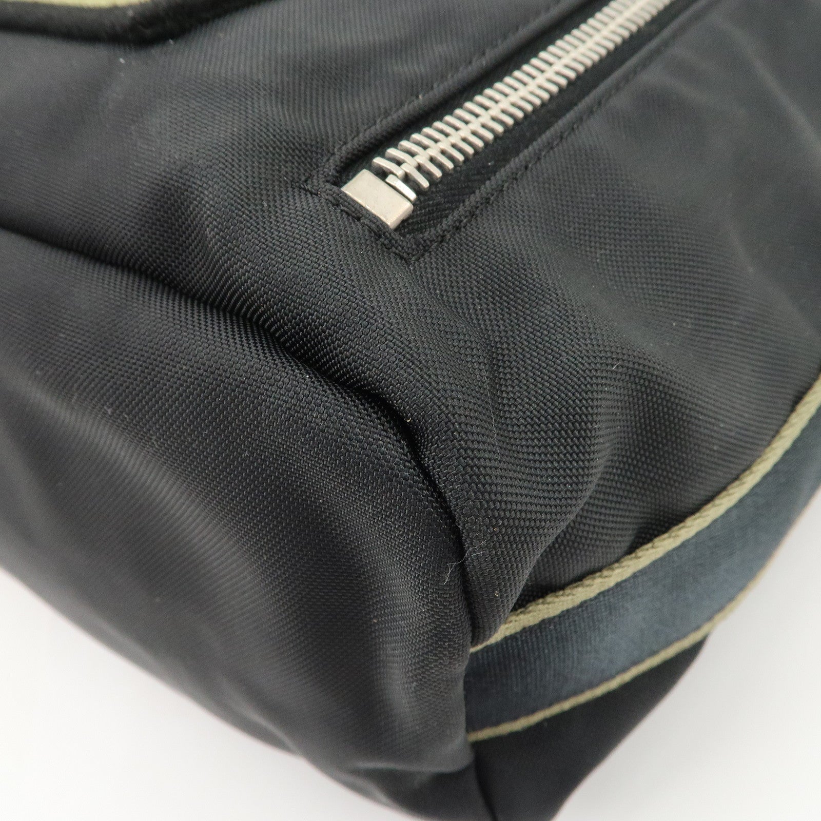 CHANEL Sports Nylon COCO Mark Shoulder Bag Black Khaki Used