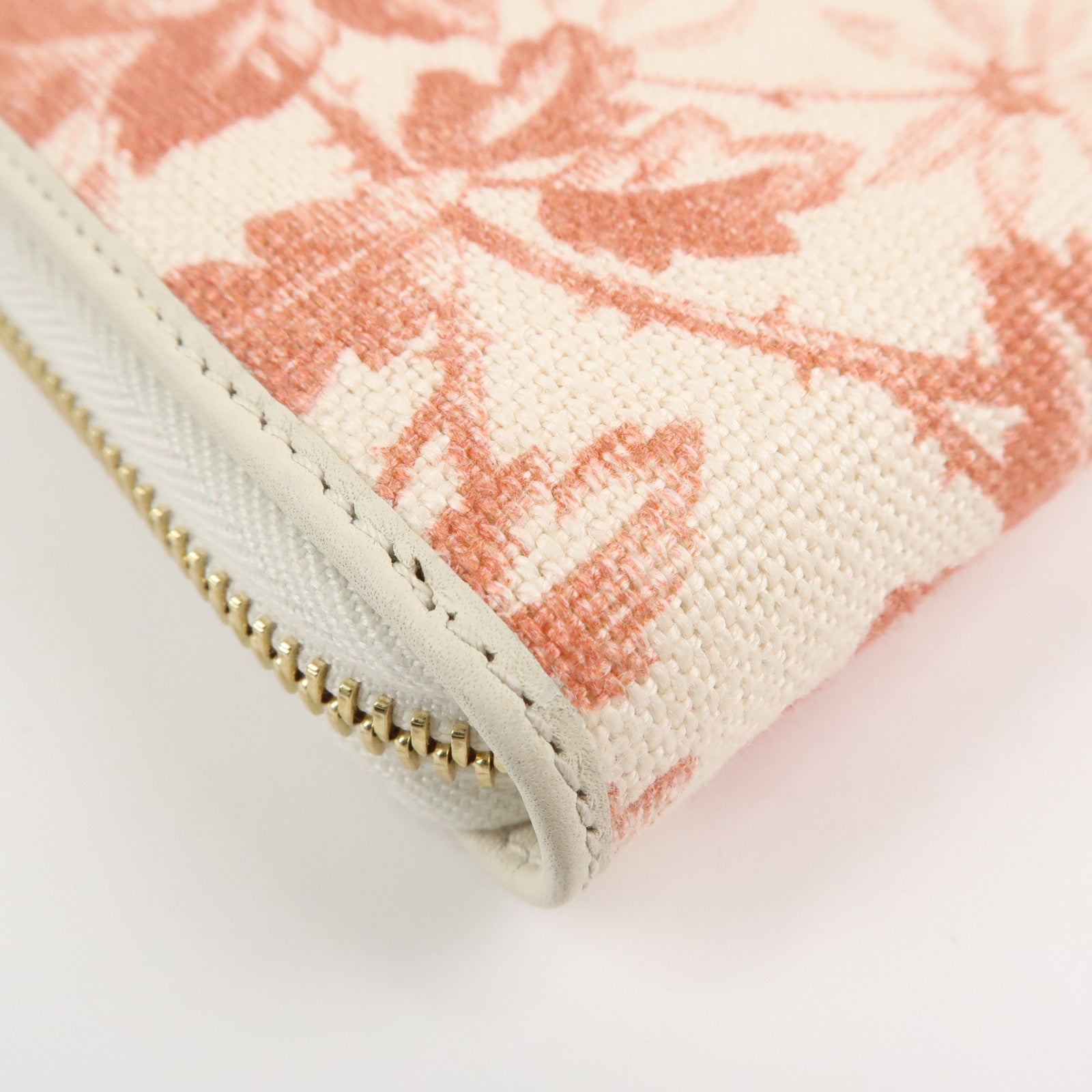 GUCCI GG Marmont Canvas Leather Floral Pattern Round Zipper Wallet Used