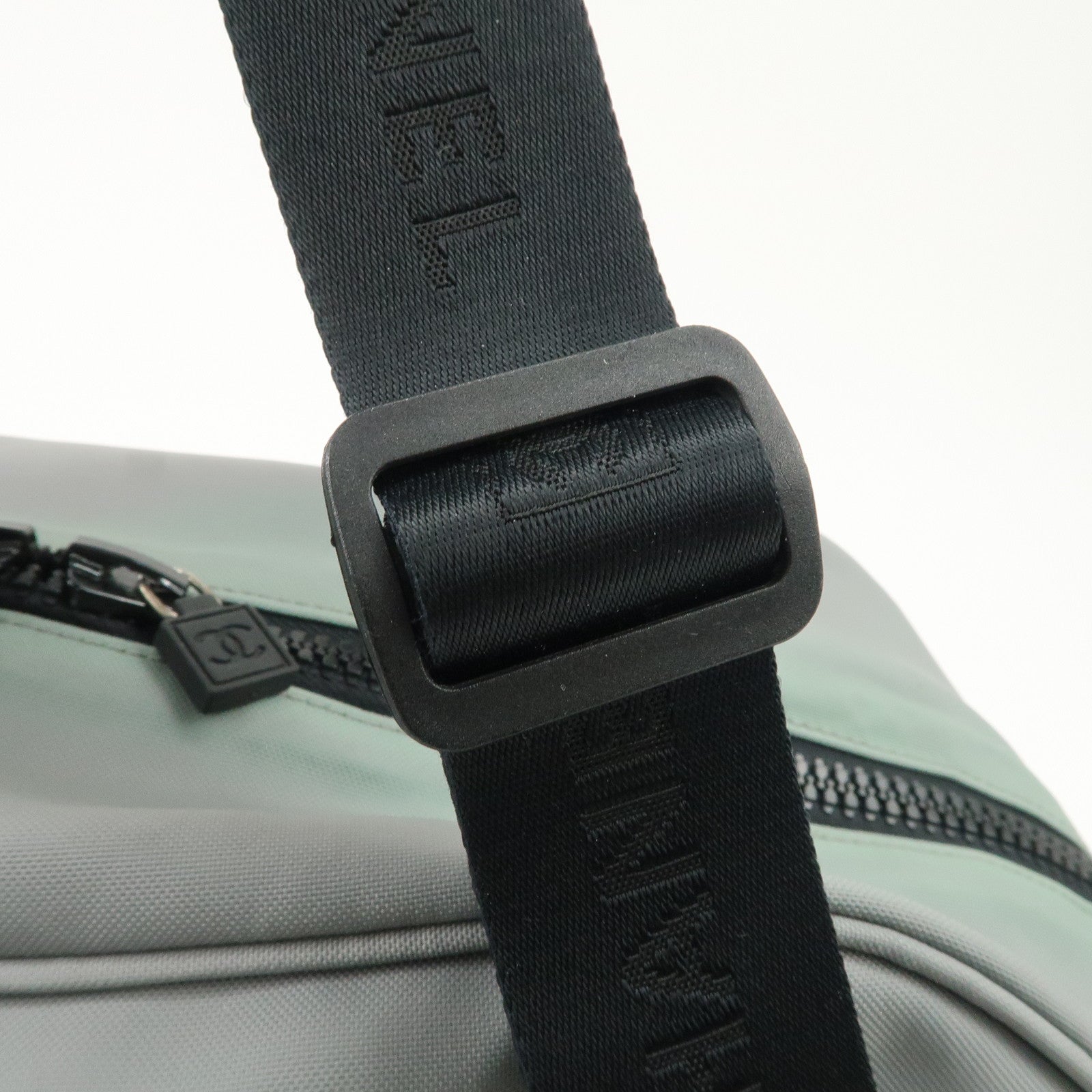 CHANEL Sportsline Nylon Canvas Boston Bag Black Gray A19976 Used