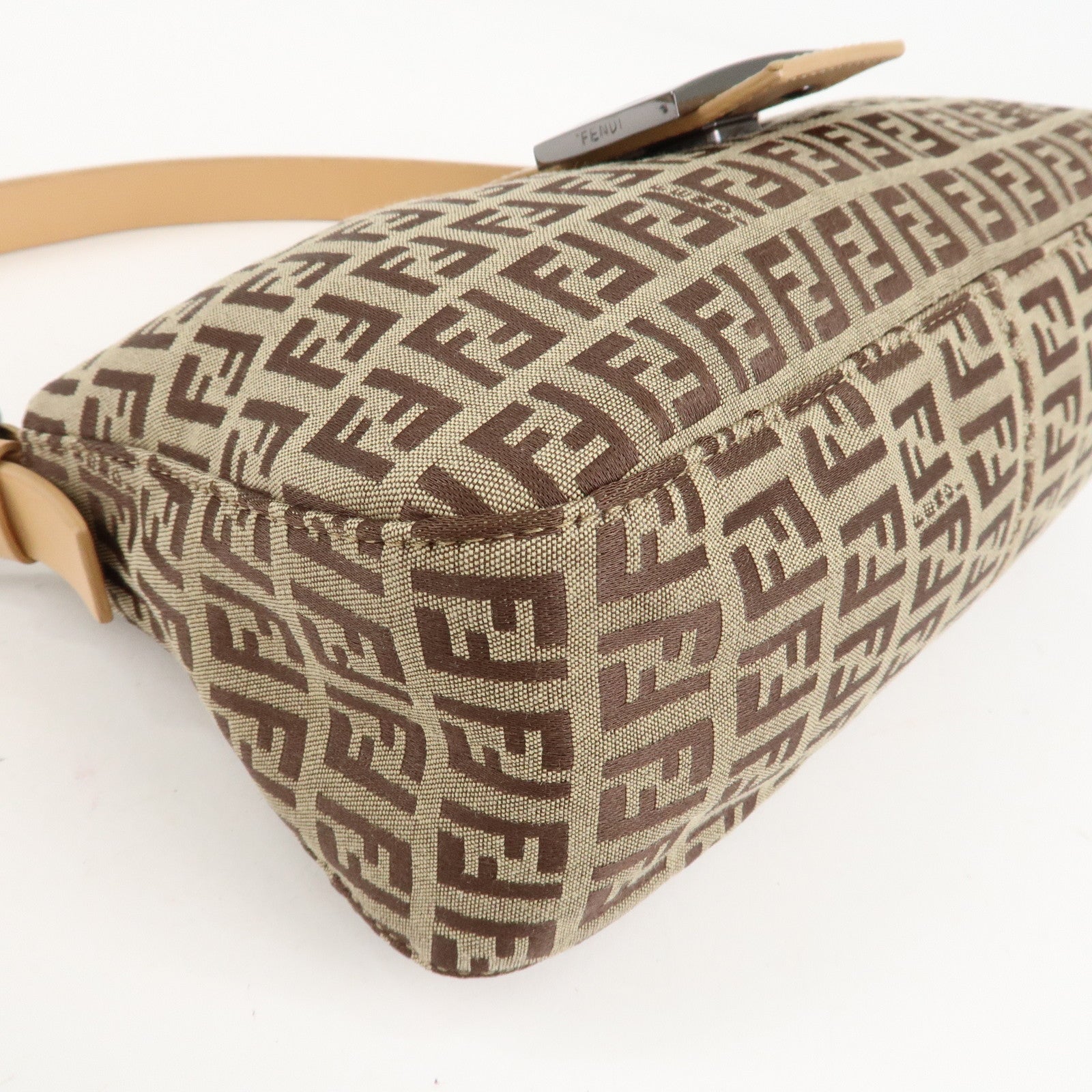 FENDI Zucchino Canvas Leather Shoulder Bag Beige 8BR003 Used