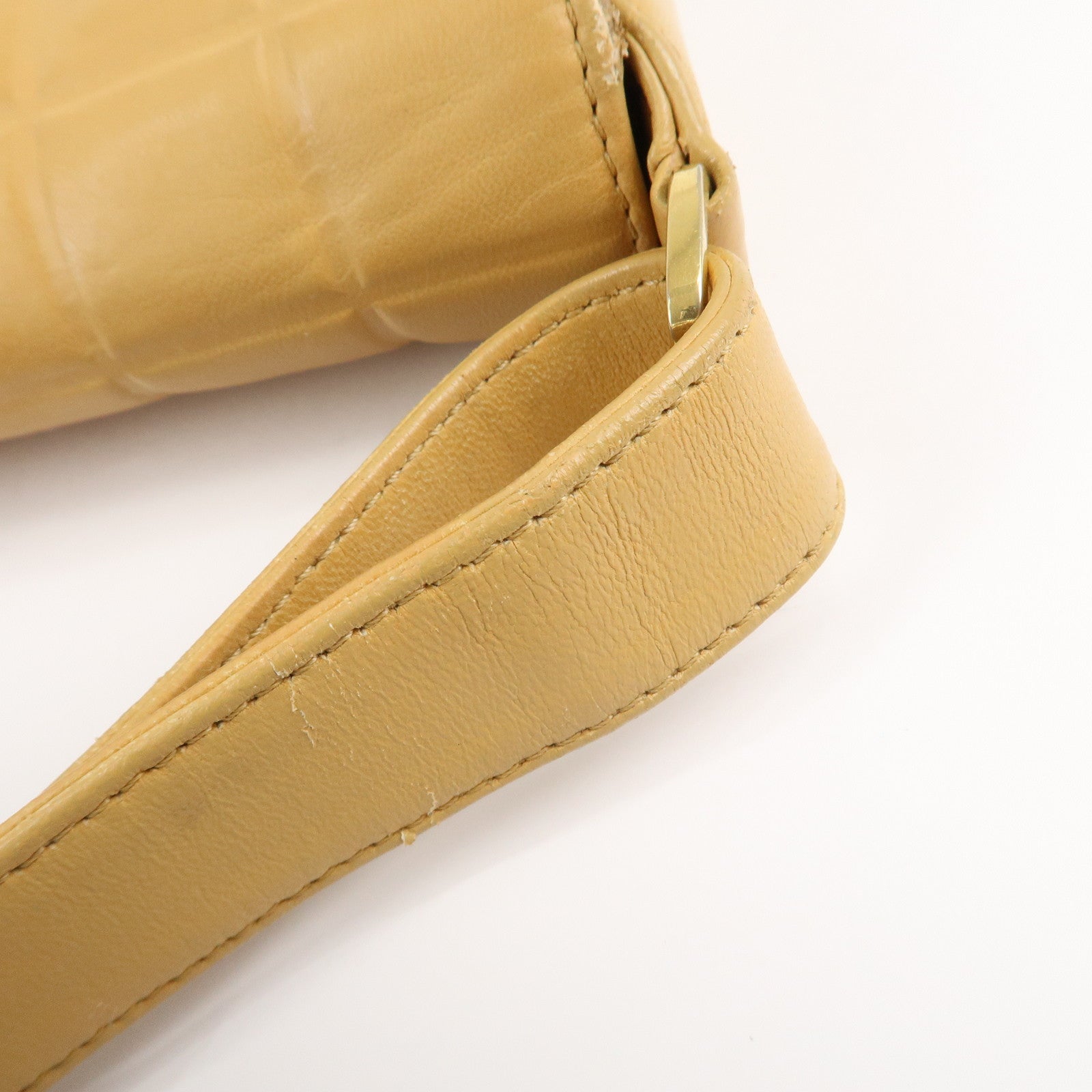 CHANEL COCO Mark Chocolate Bar Lamb Skin Shoulder Bag Beige Used