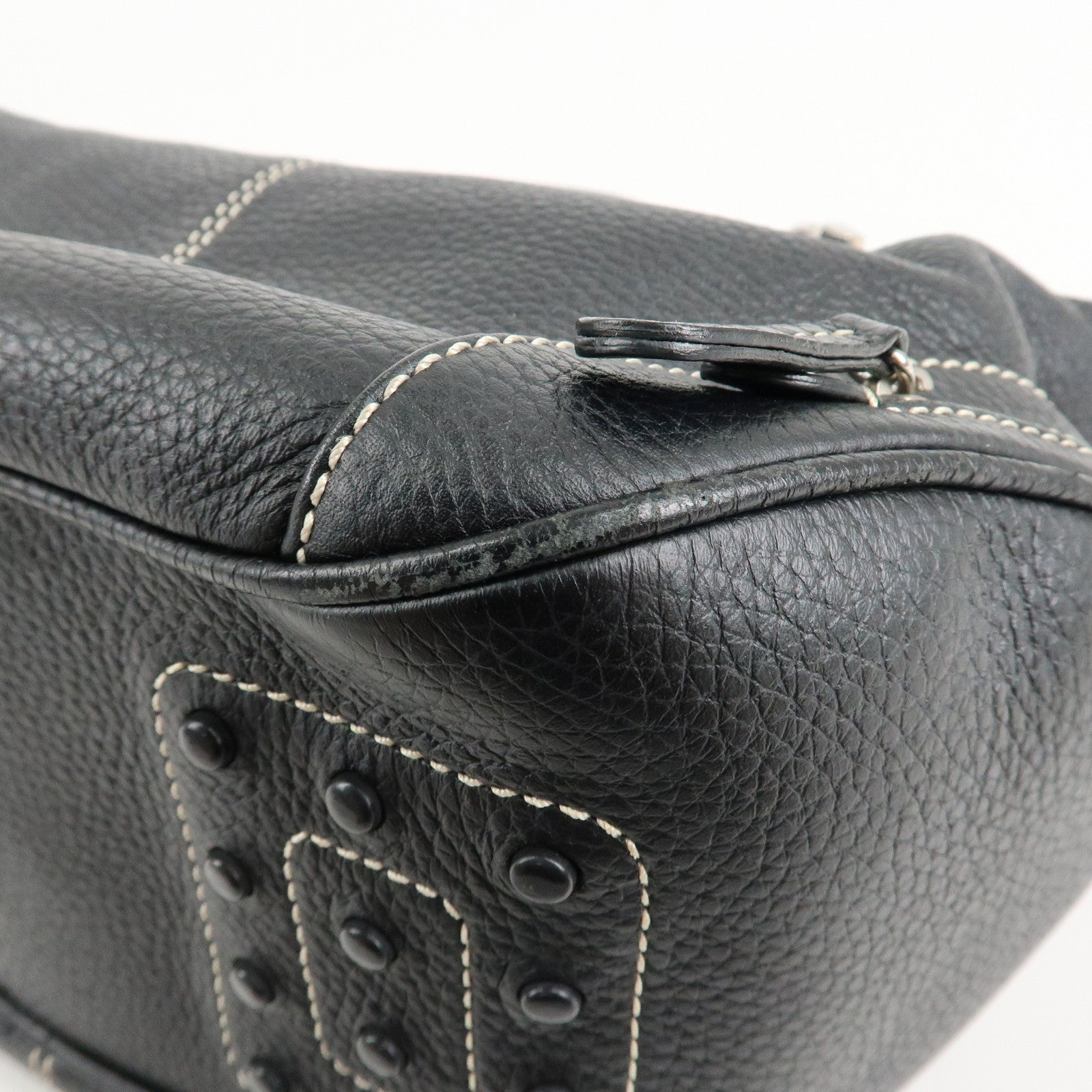 TOD'S Leather Shoulder Bag Hand Bag Black Silver Hardware Used