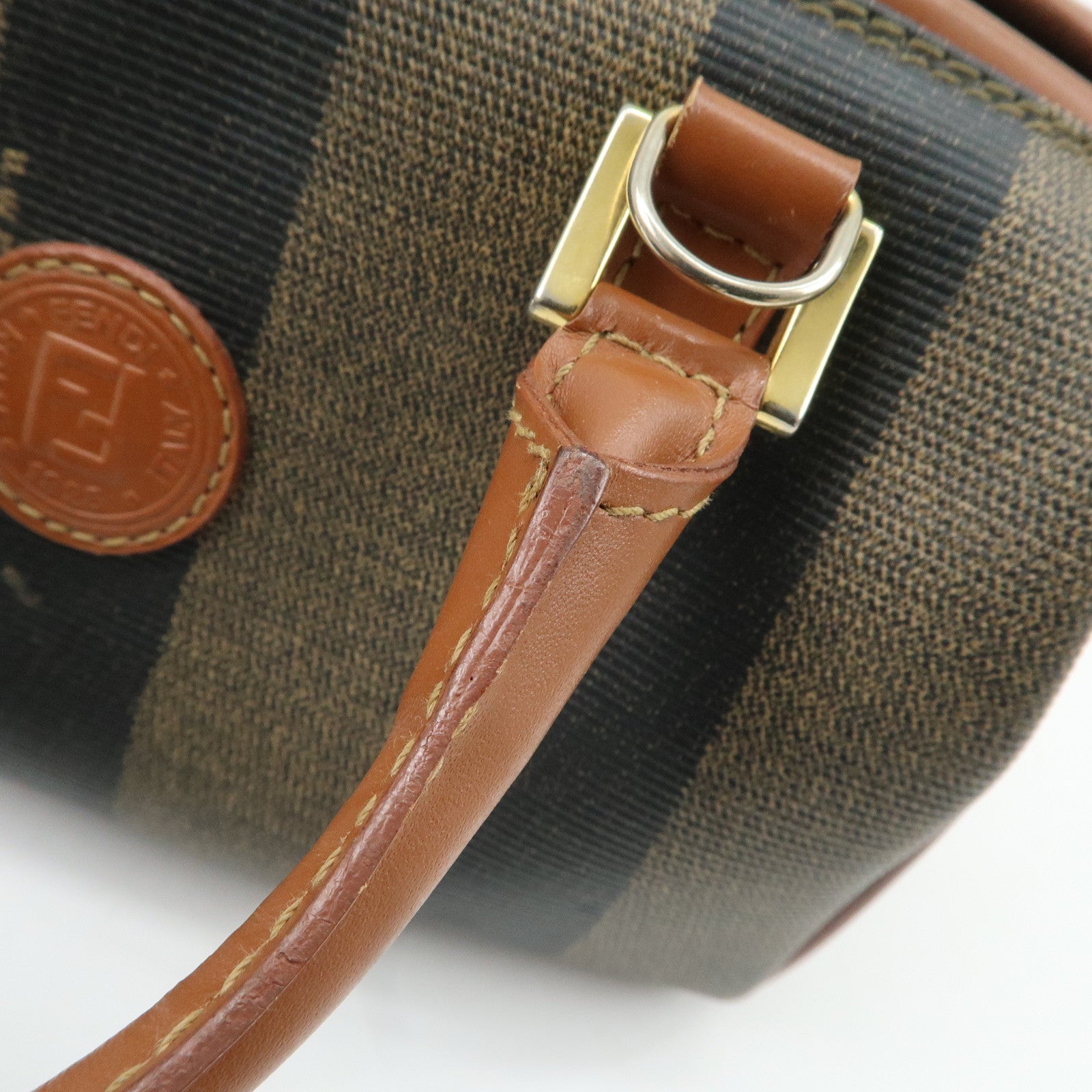 FENDI Pequin PVC Leather Hand Bag Brown Black 259021 Used