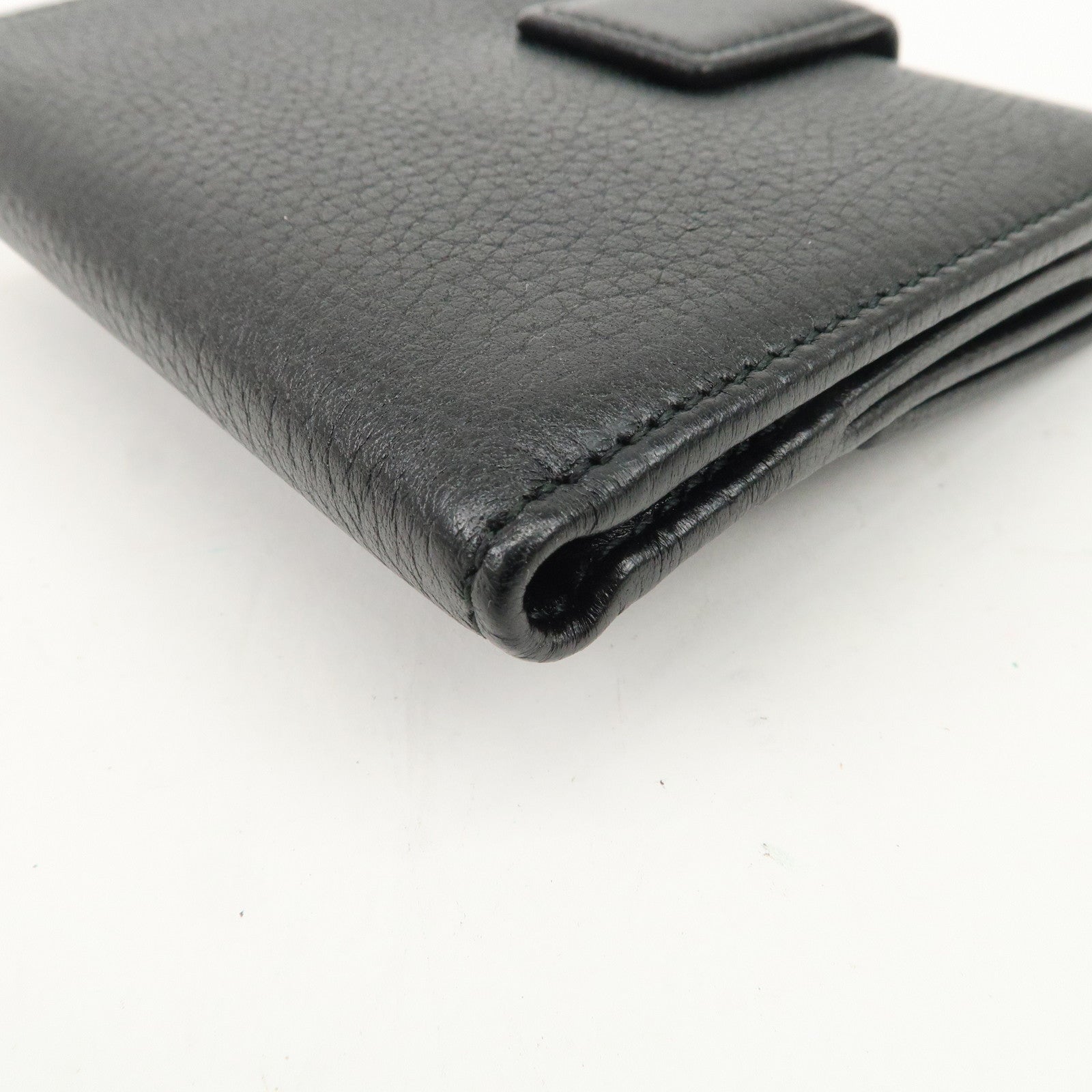 GUCCI Bamboo Leather W Hook Bi-fold Wallet Black 233049 Used