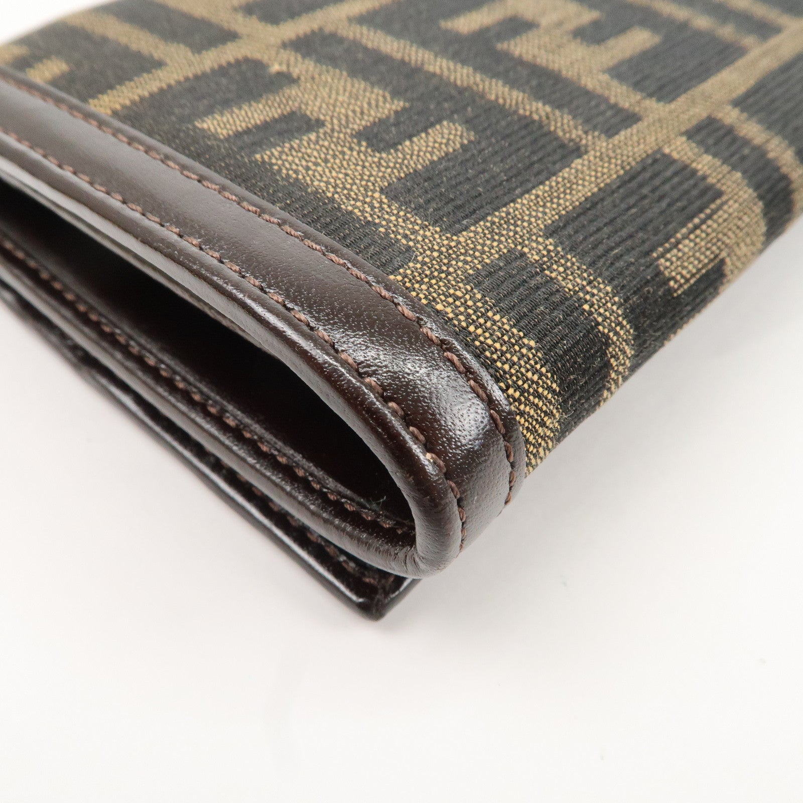 FENDI Zucca Print Canvas Leather Long Wallet Brown 30851 Used