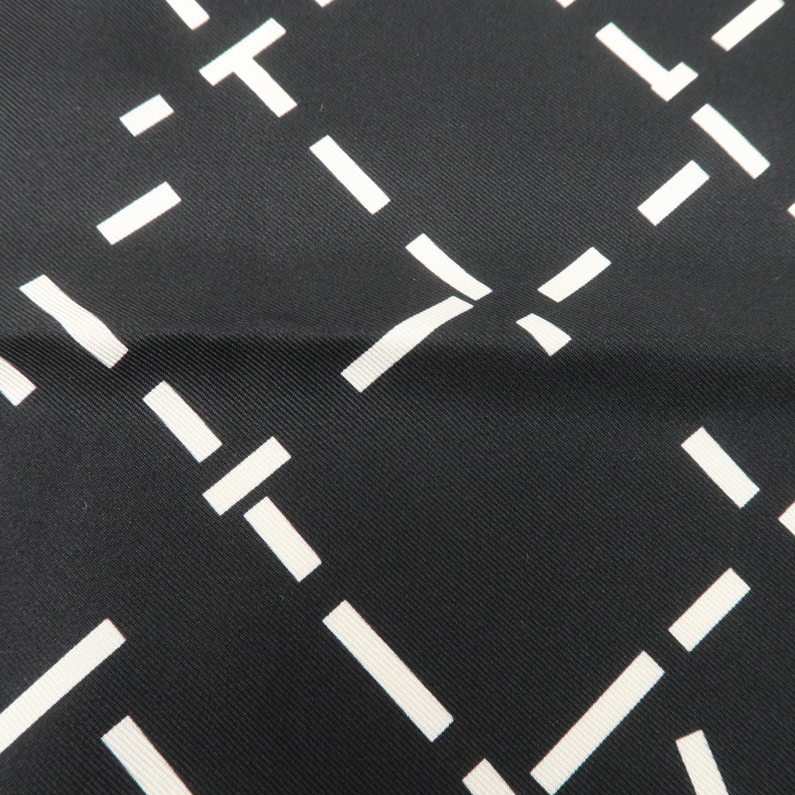 CHANEL Silk 100% Scarf Black White Used