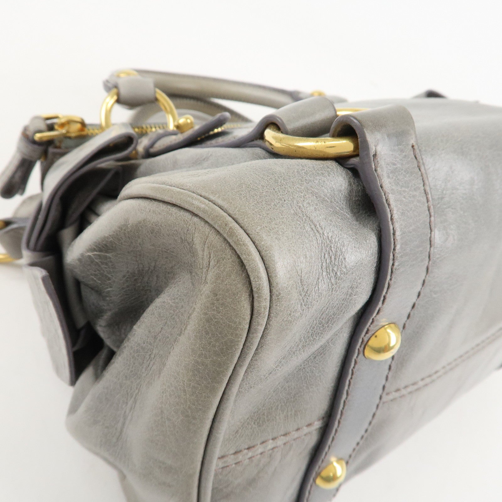 MIU MIU Leather 2Way Bag Hand Bag Shoulder Bag Light Blue Gold HDW Used