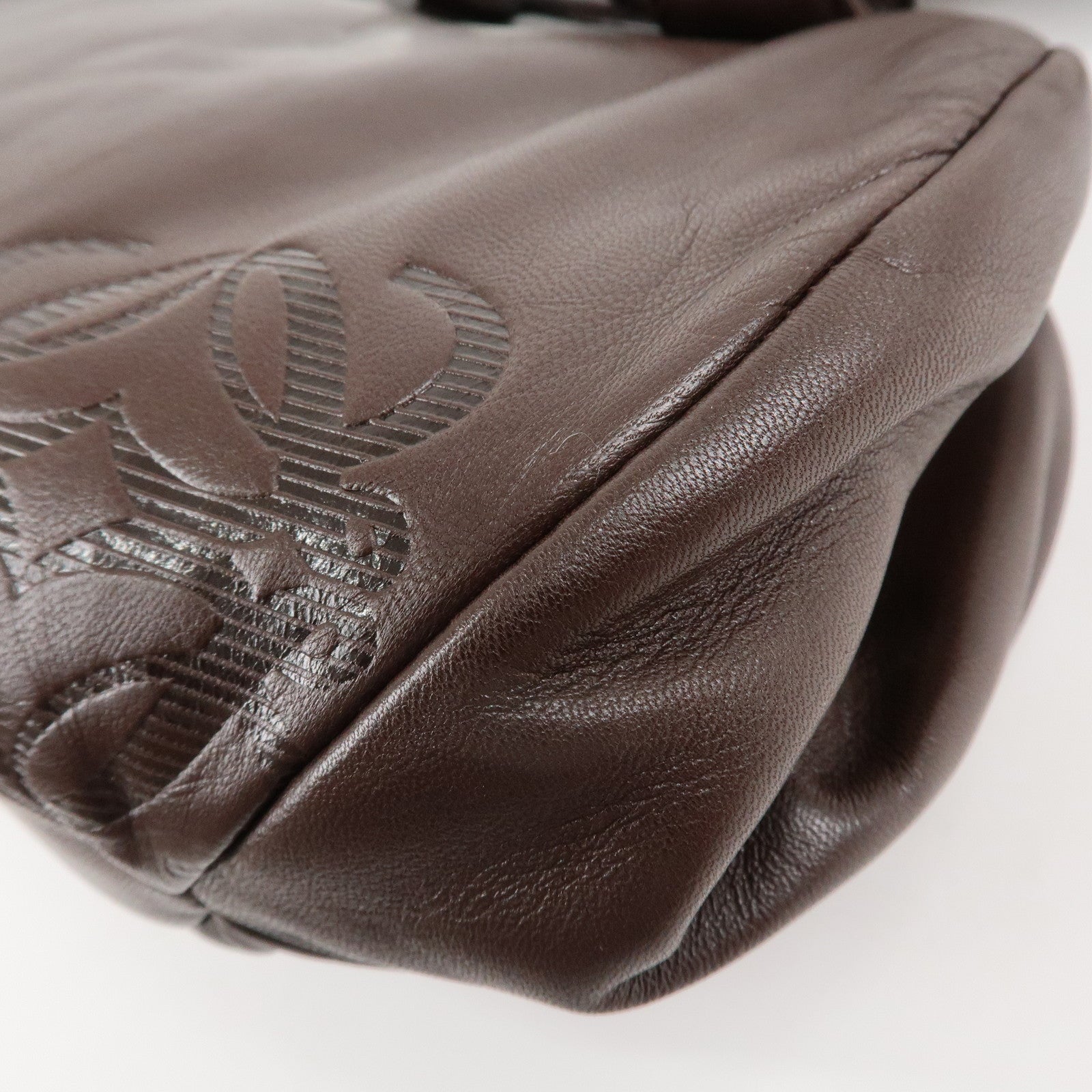 LOEWE Anagram Leather Clasp Shoulder Bag Hand Bag Brown Used