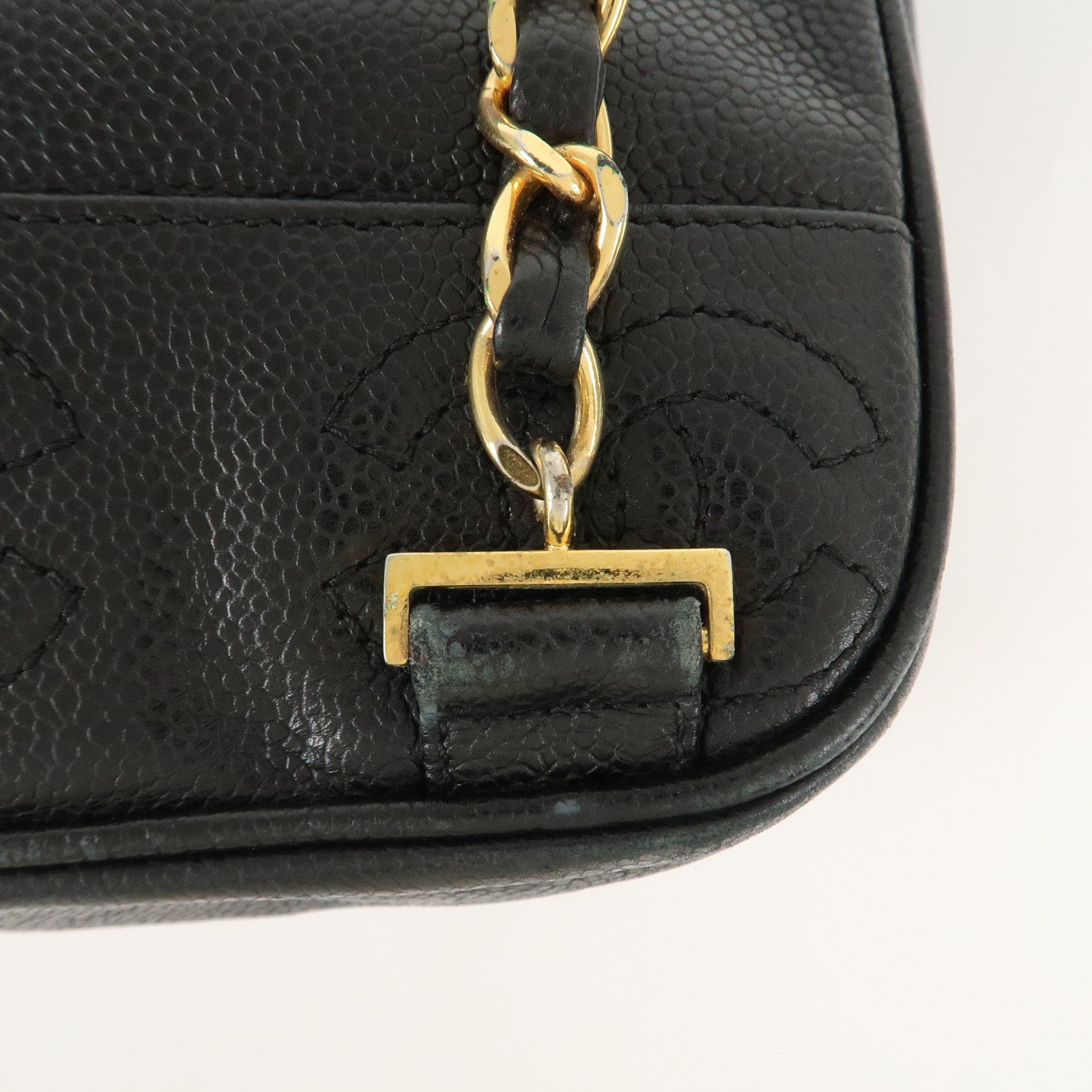 CHANEL Triple COCO Caviar Skin Chain Back Pack Black Gold Used