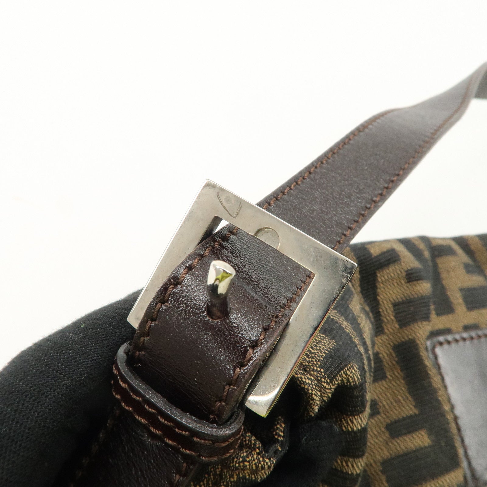 FENDI Mamma Bagguette Zucca Canvas Leather Shoulder Bag 26424 Used