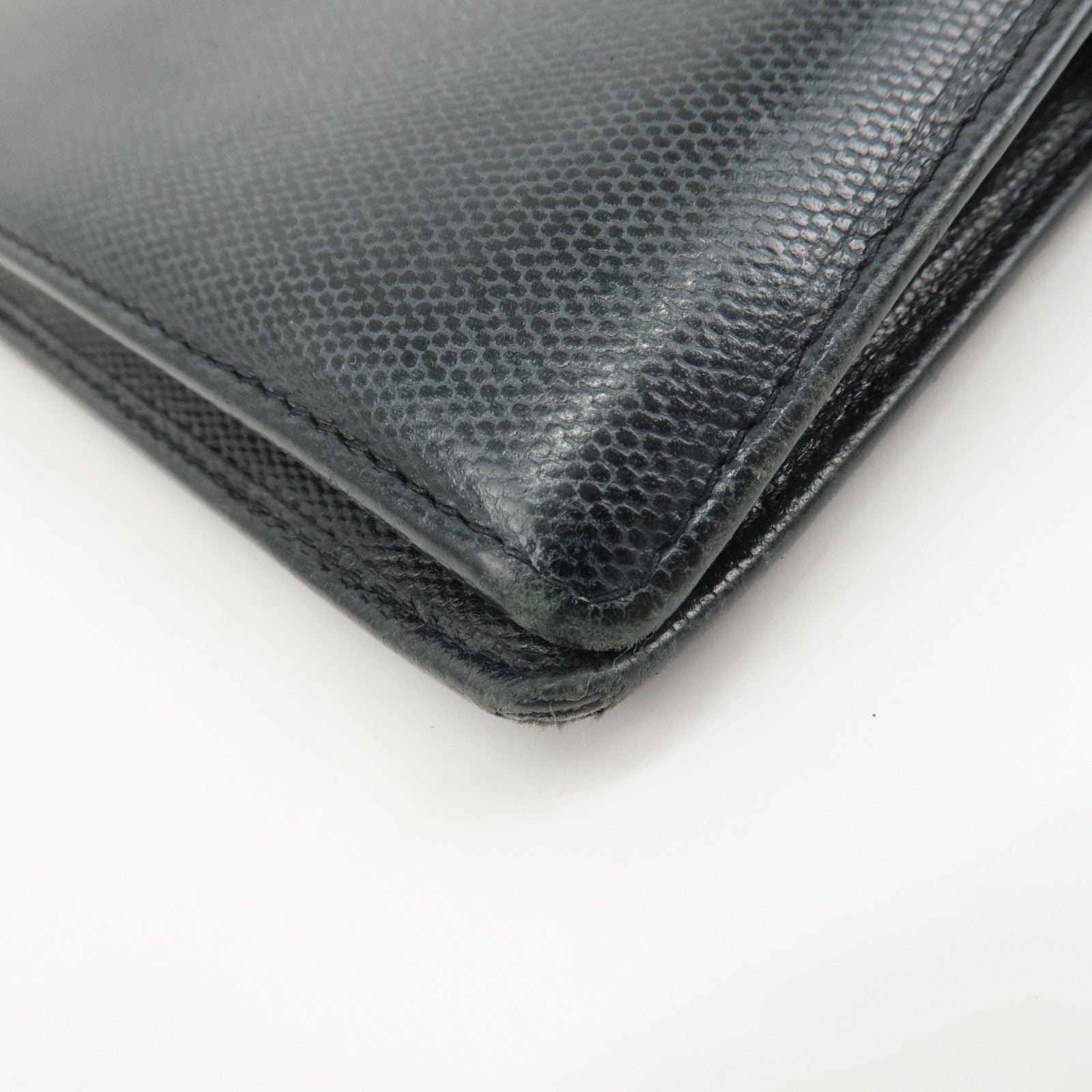 CHANEL COCO Button Leather Bi-Fold Long Wallet Black Used