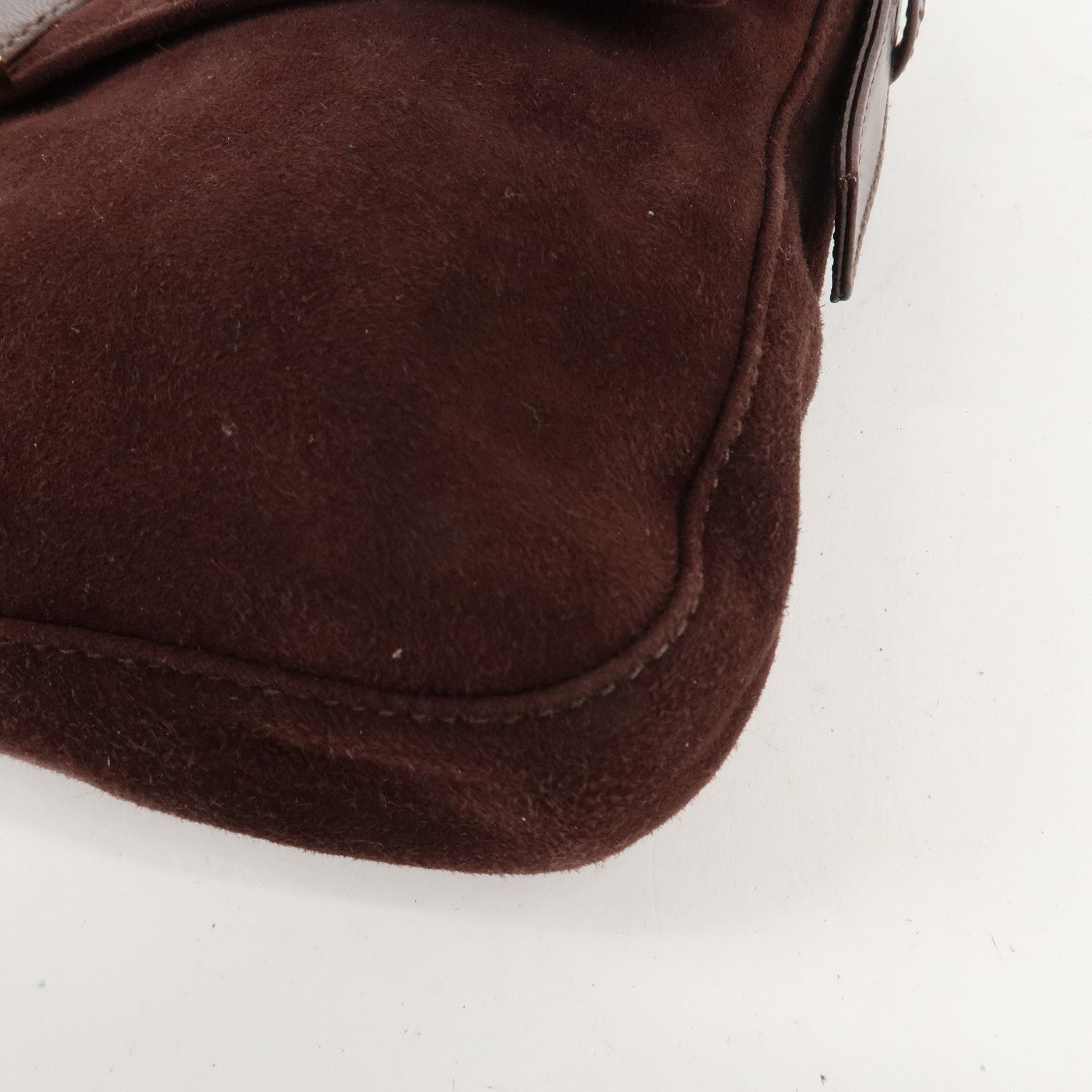 FENDI Suede Leather Shoulder Bag Dark Brown 26424 Used
