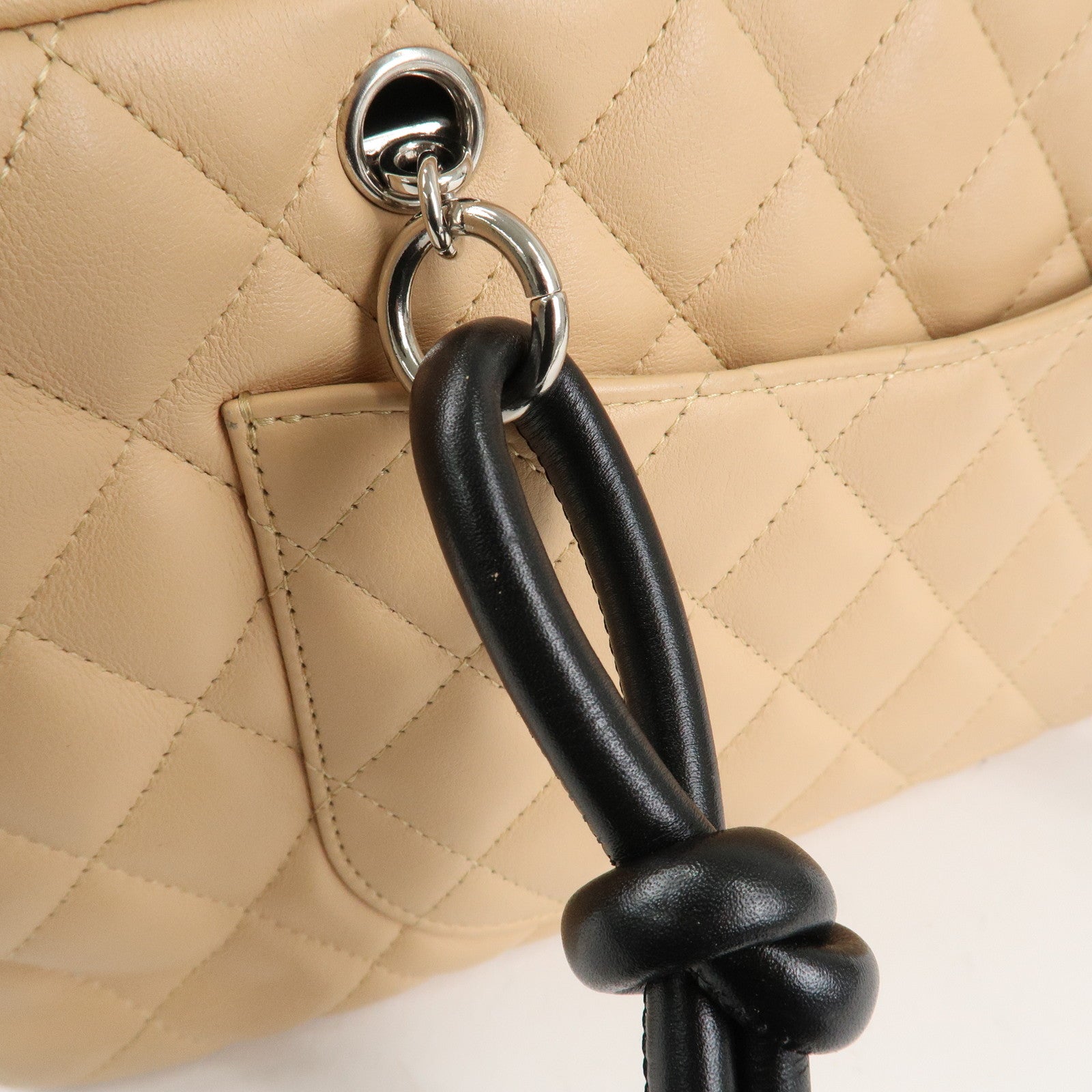 CHANEL Cambon Line Lamb Skin Bowling Bag Hand Bag Beige A25171 Used