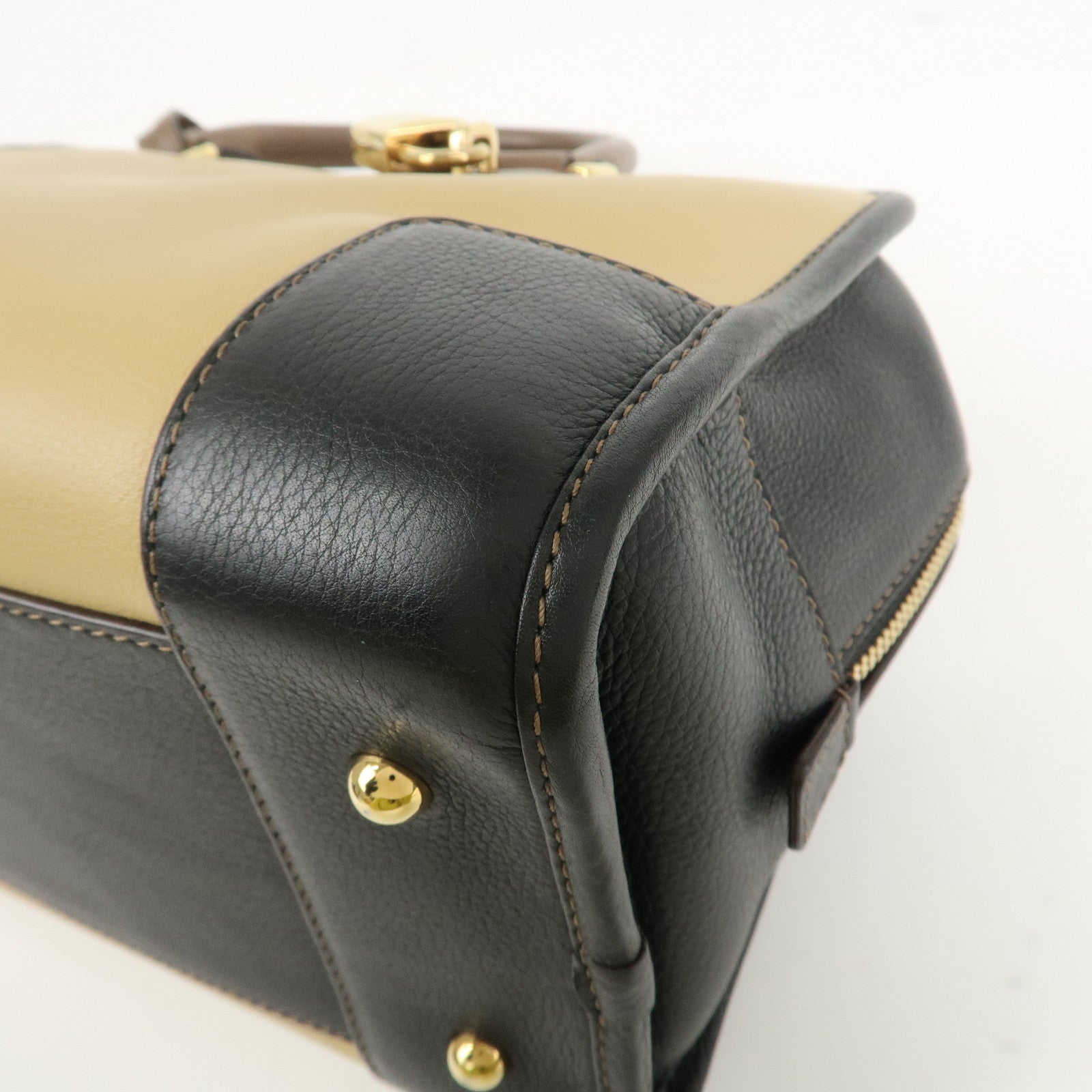LOEWE Anagram Leather Amasona 28 Hand Bag Beige Black Brown Used