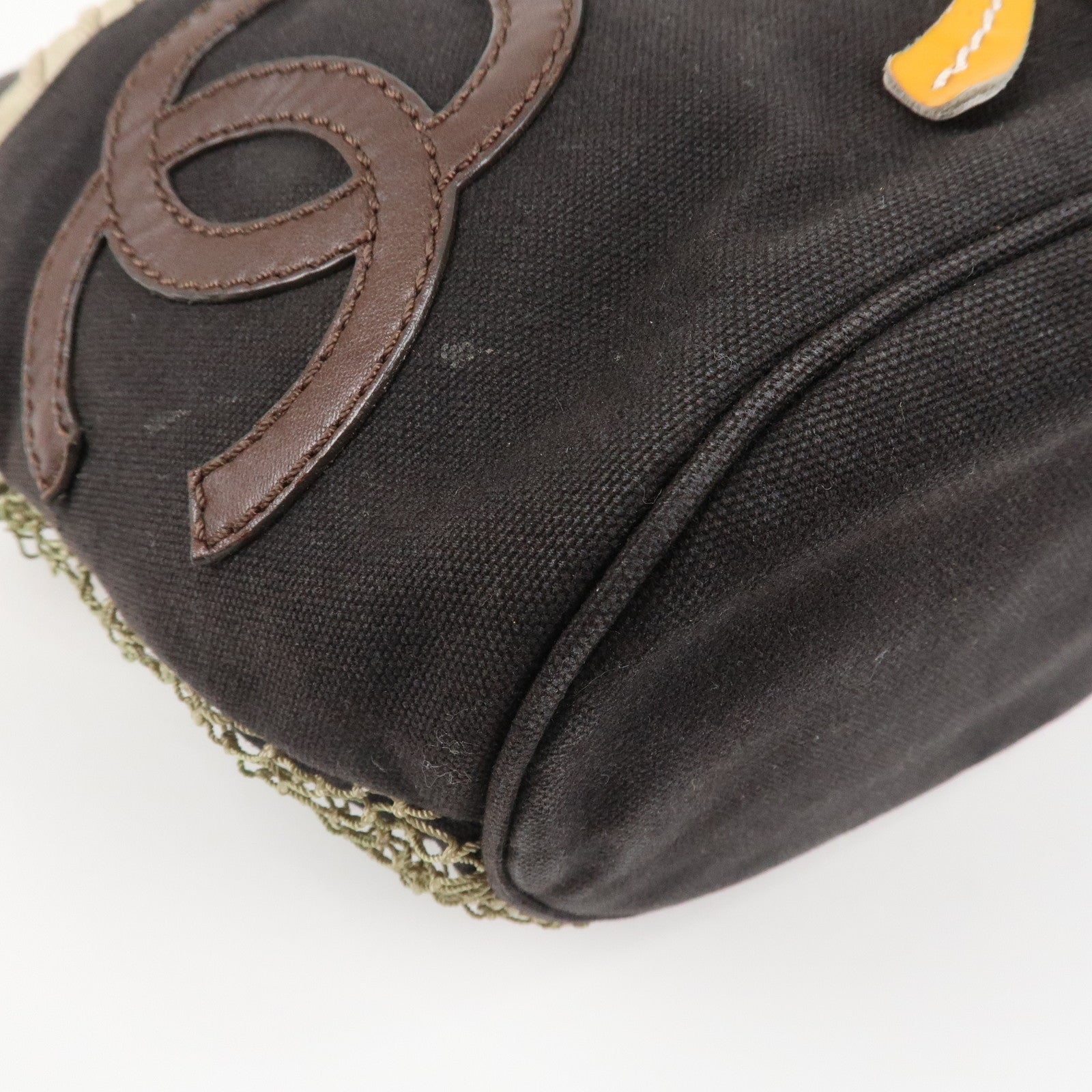 CHANEL COCO Mark Camellia Canvas Suede Tote Bag Black A21385 Used