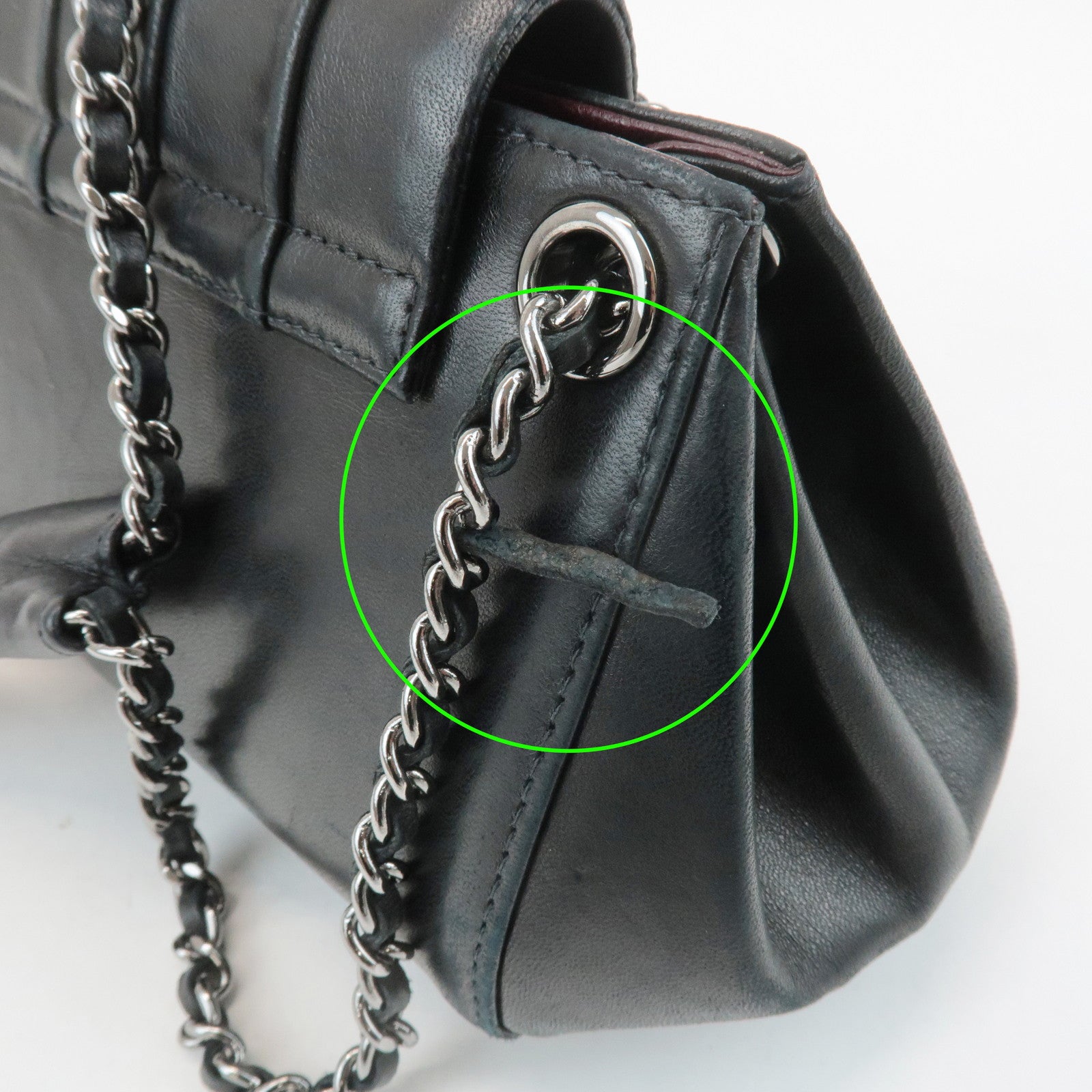 CHANEL Mademoiselle Lamb Skin Chain Shoulder Bag Hand Bag Black Used