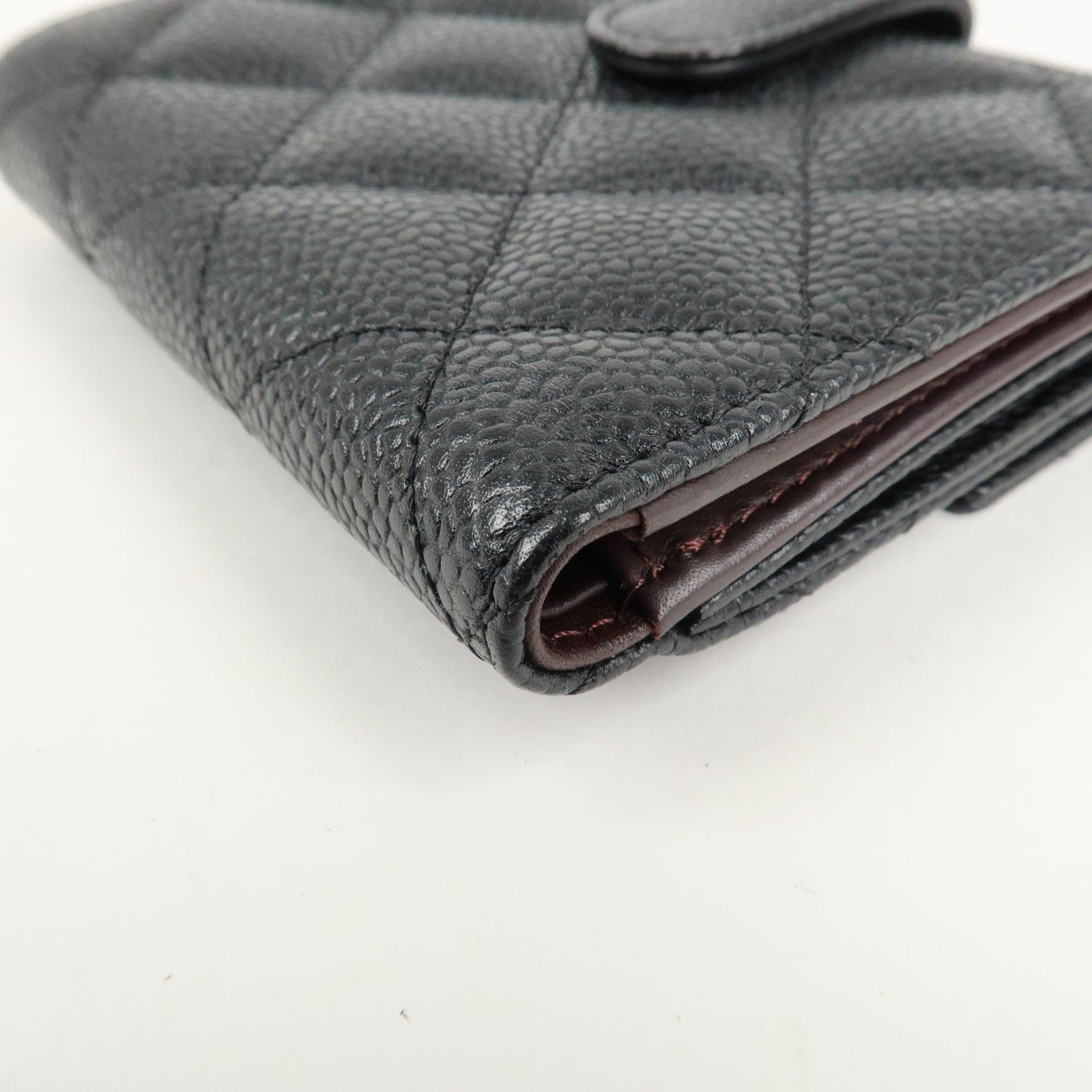 CHANEL Matelasse Cavier Skin W Hook Wallet Black A48980 Used