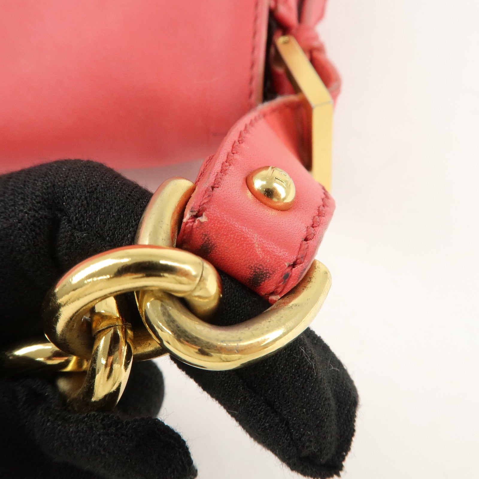 FENDI Big Mamma Baguette Leather Chain Shoulder Bag Pink 8BR638 Used