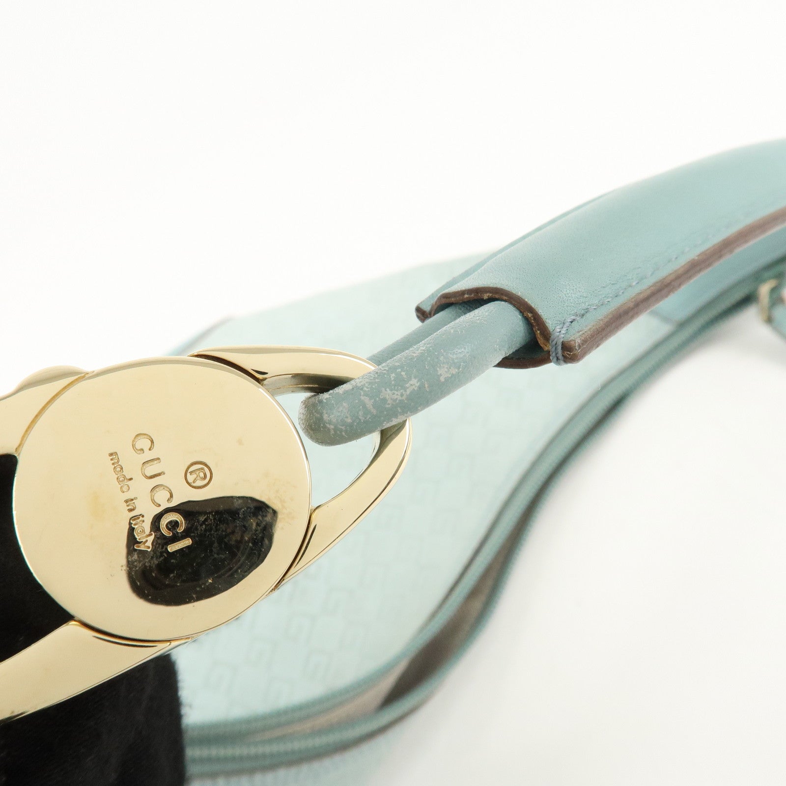GUCCI Suede Leather Shoulder Bag Hand Bag Light Blue 001.4158 Used