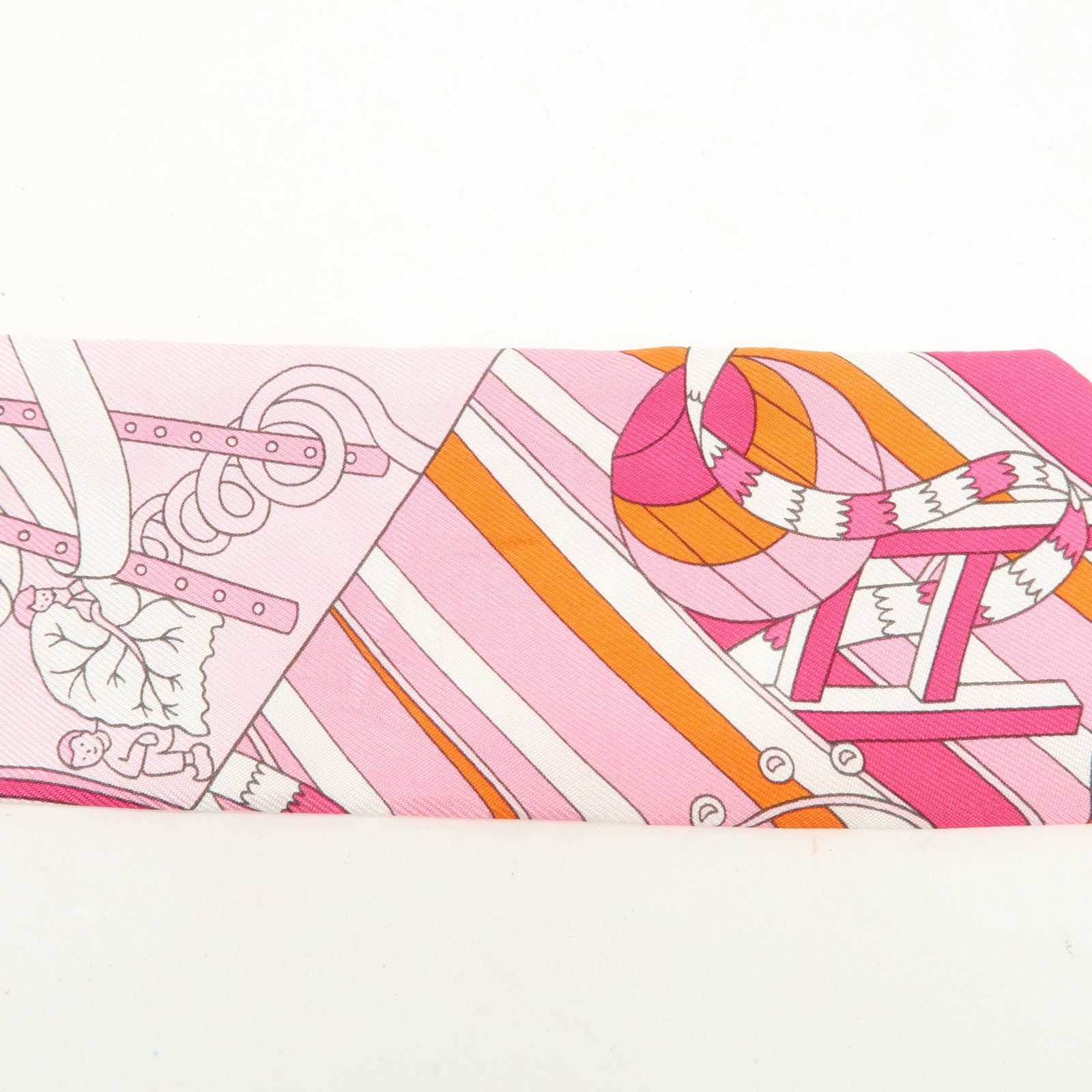 HERMES Silk 100% Twilly Scarf De l'Ombrelle aux Duels Pink Used