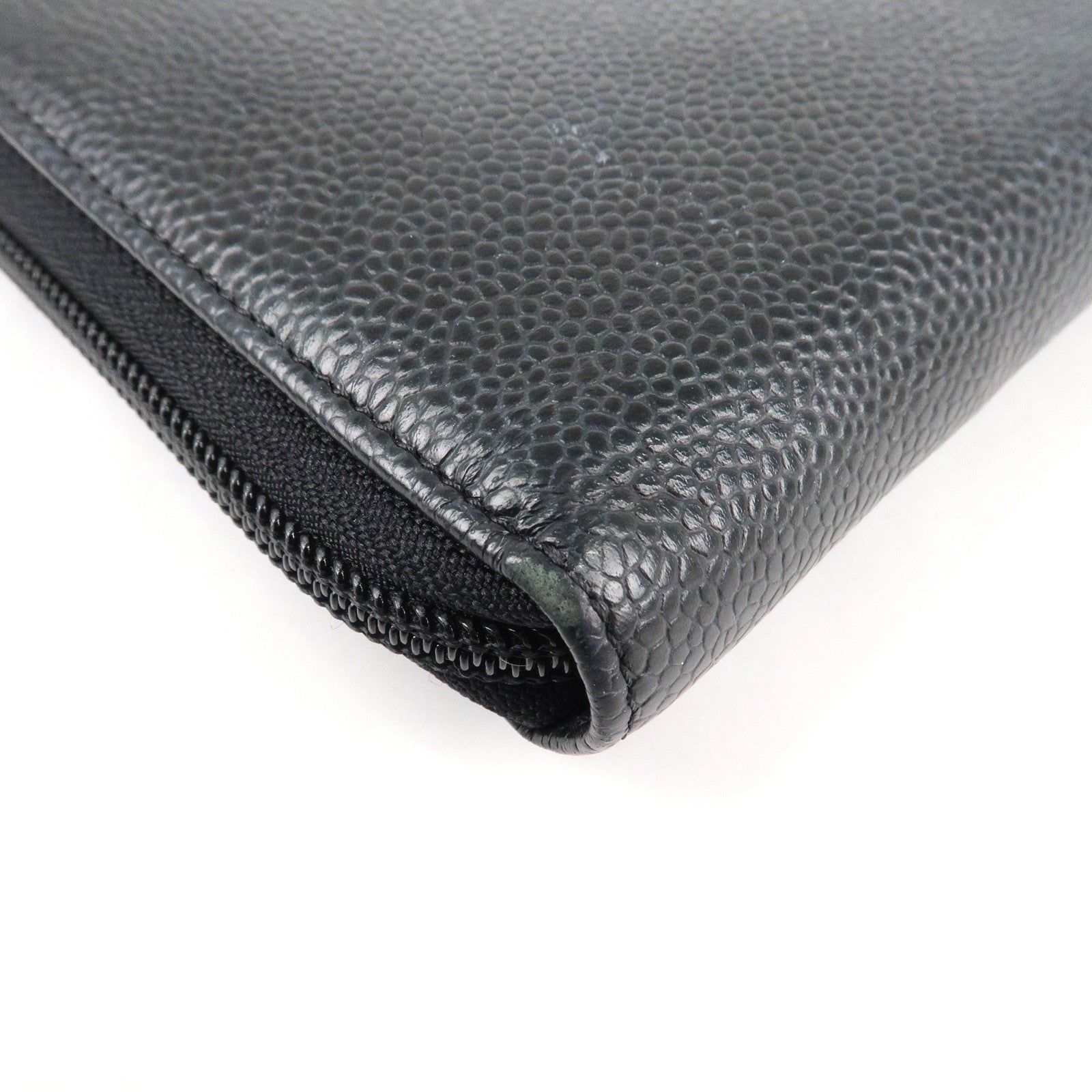 CHANEL COCO Mark Caviar Skin Zippy Long Wallet Black A50071 Used