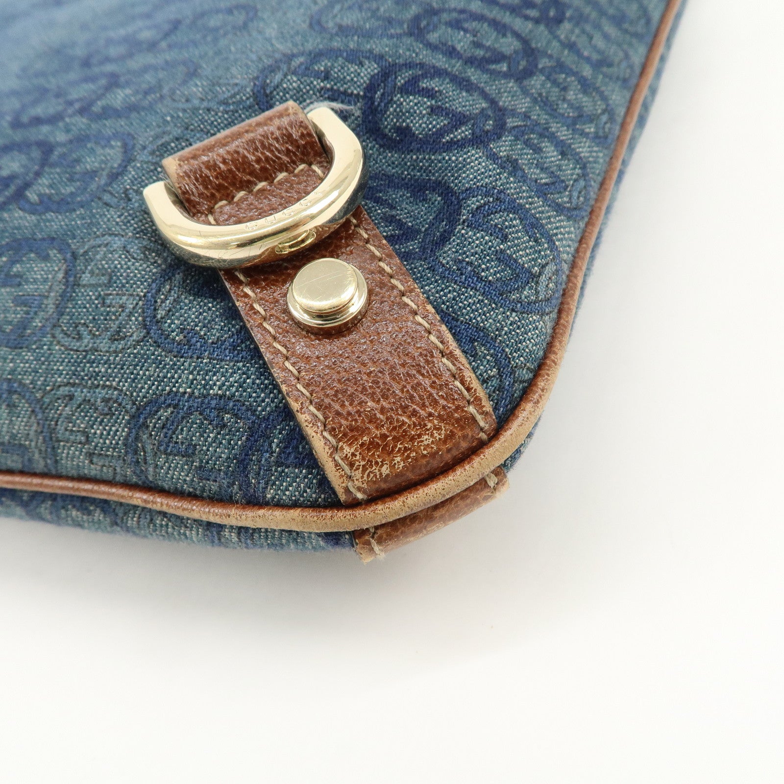 GUCCI Interlocking Abbey Denim Leather Shoulder Bag 131326 Used