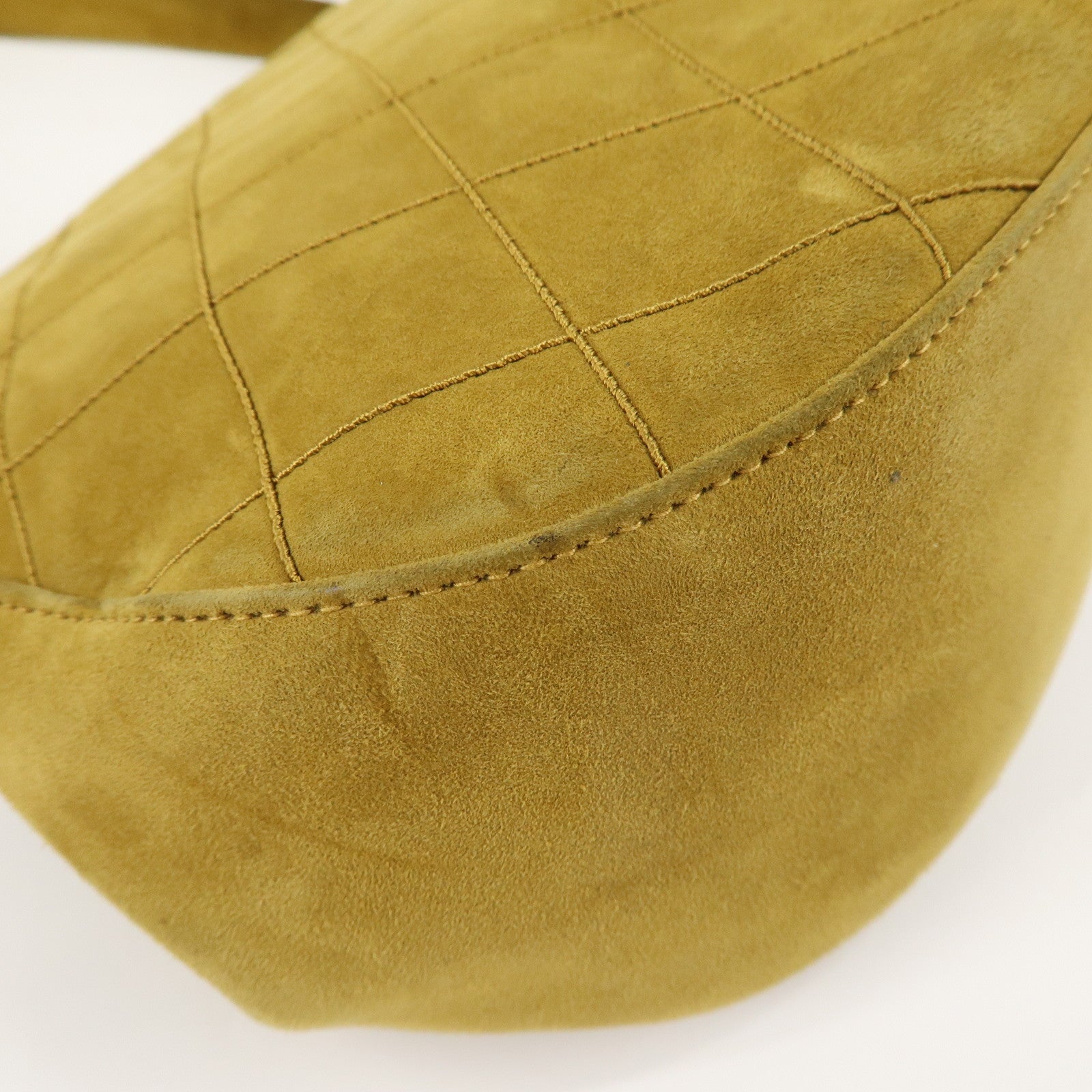 CHANEL Suede Shoulder Bag Hand Bag Mustard Gold Hardware Used