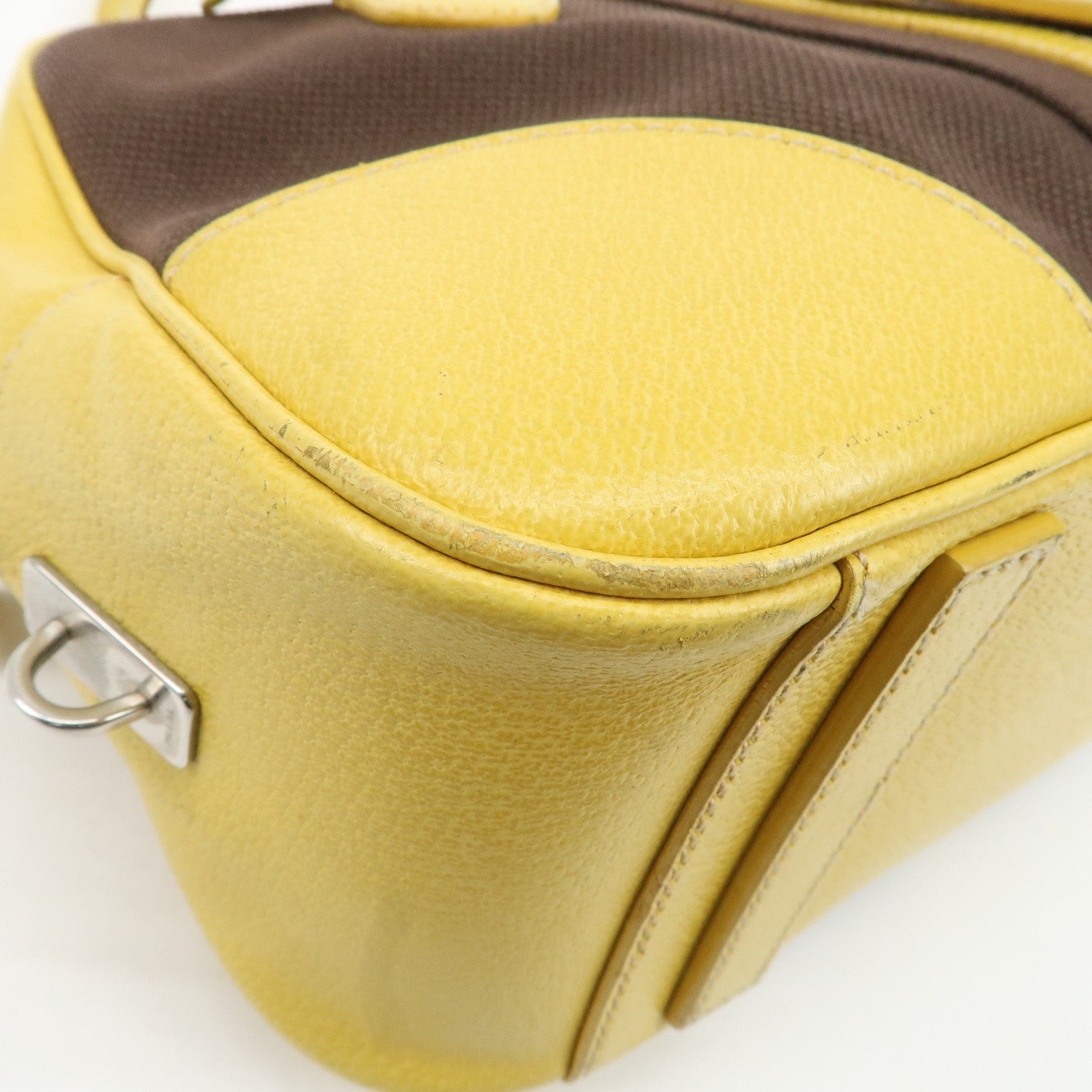 PRADA Canvas Leather Shoulder Bag Hand Bag Brown Yellow Used