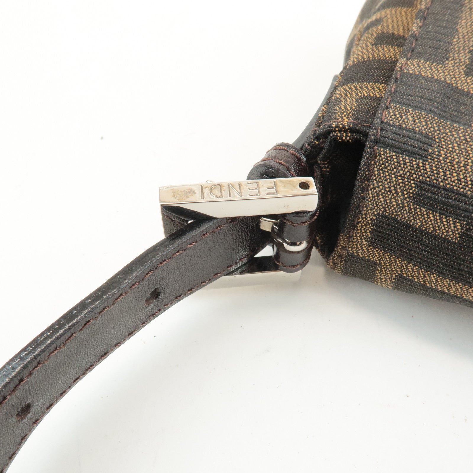 FENDI Mamma Baguette Zucca Canvas Shoulder Bag Brown Black 26424 Used