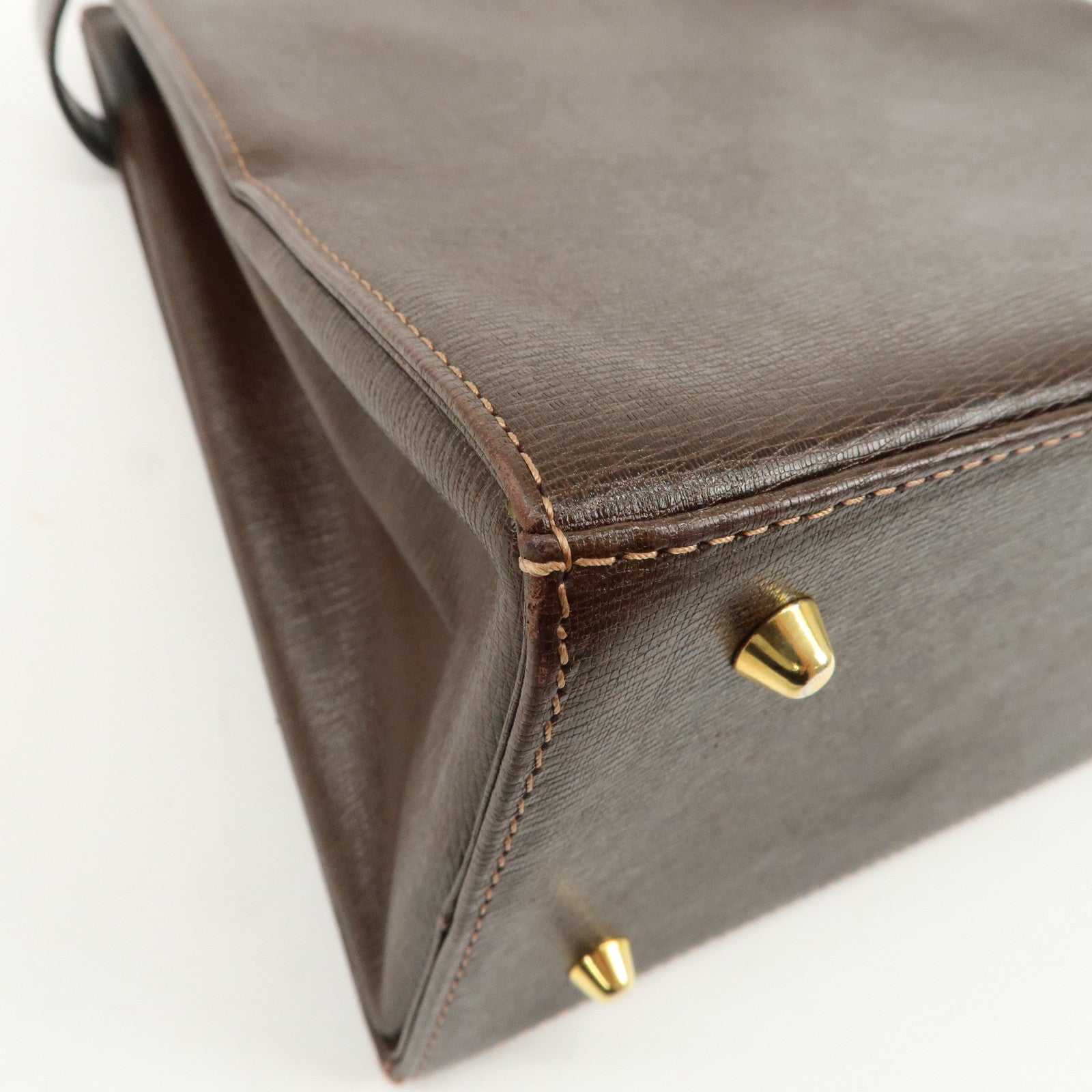 BURBERRY Leather Tote Bag Hand Bag Brown Gold Hardware Used