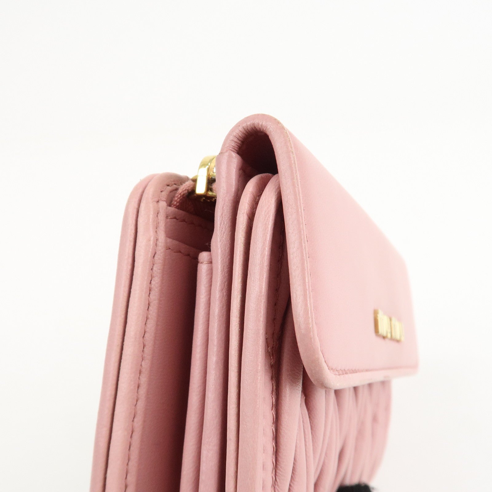 MIU MIU Matelasse Leather Trifold Wallet Pink 5ML225 Used