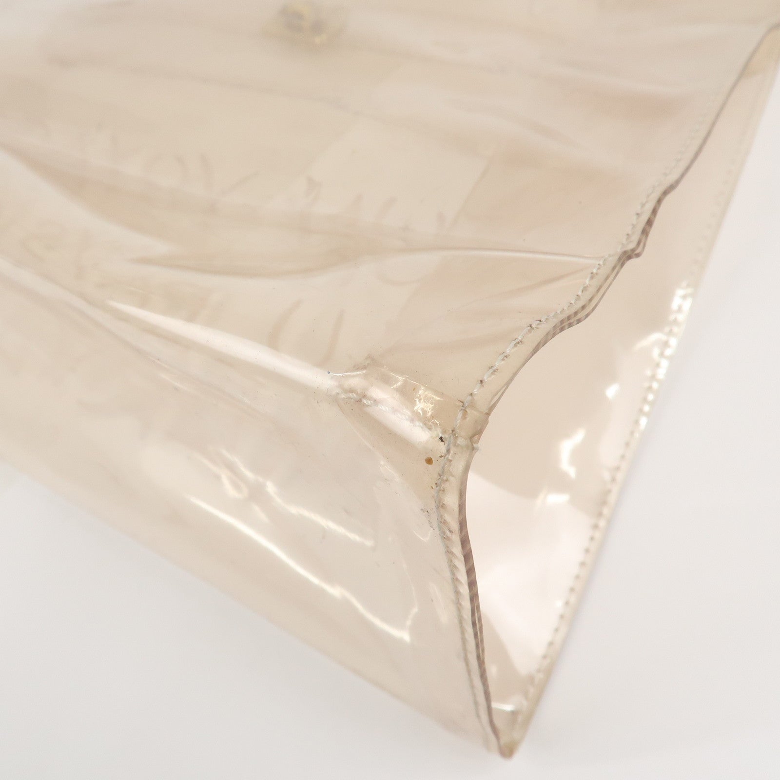 HERMES Vinyl Vinyl Kelly Transparent Hand Bag Clear Gold Used
