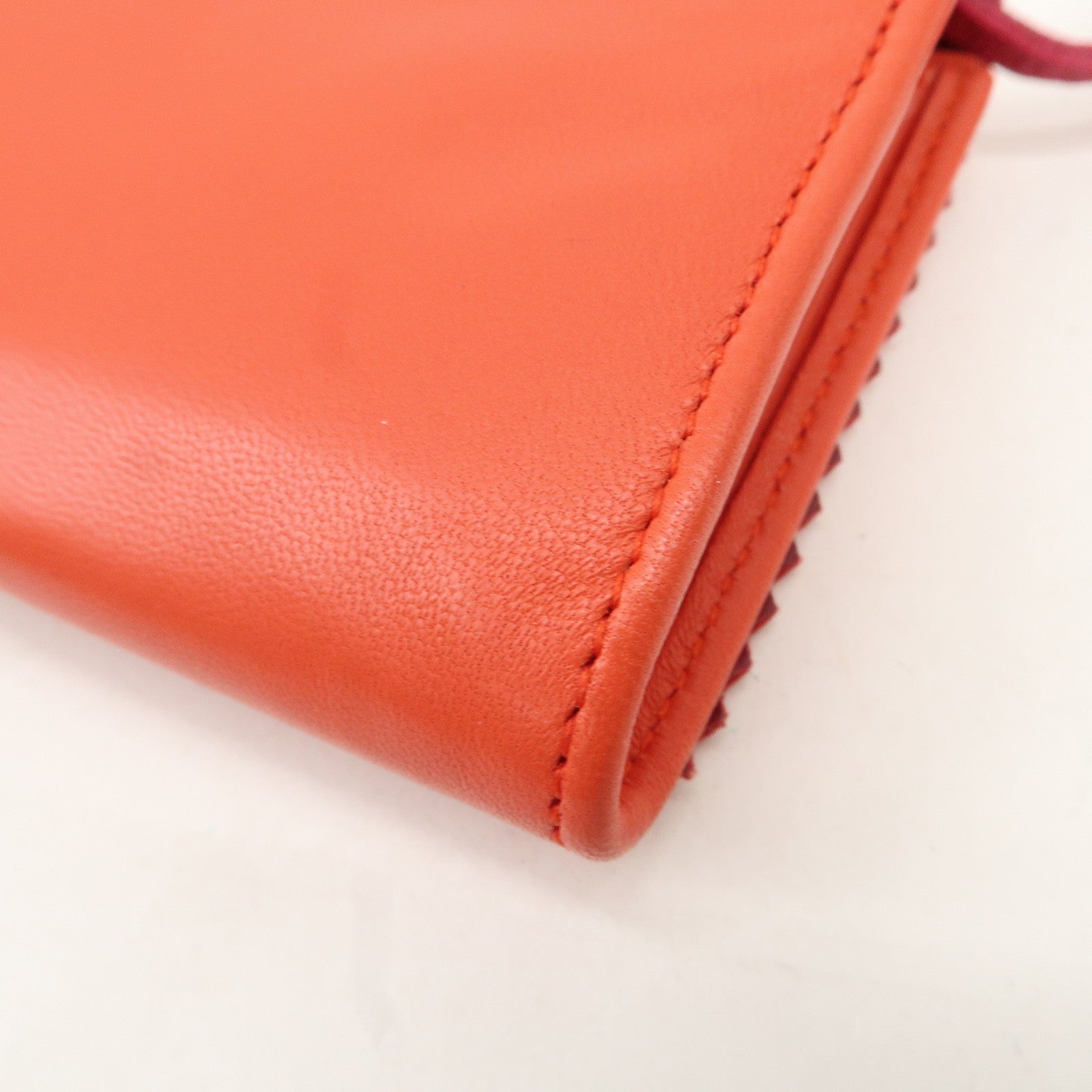 LOEWE Anagram Leather Bi-fold Pinking Long Wallet Red Used