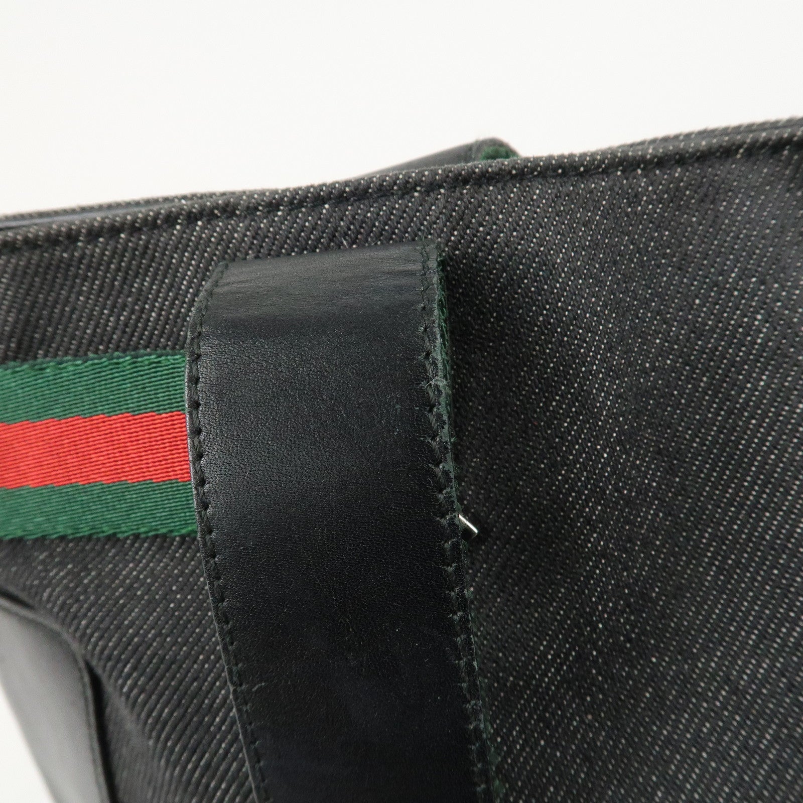 GUCCI Sherry Denim Leather Hand Bag Blue 73983 Used