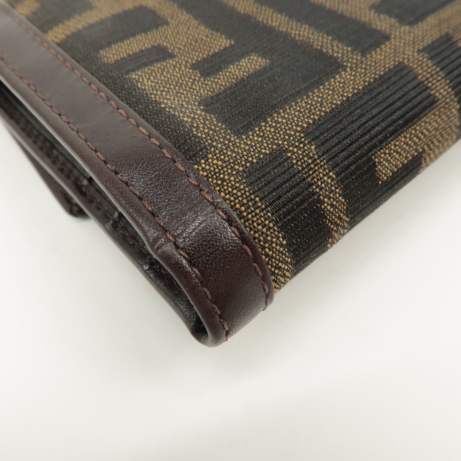 FENDI Zucca Canvas Leather Hook Tri-fold Wallet Brown 30729 Used