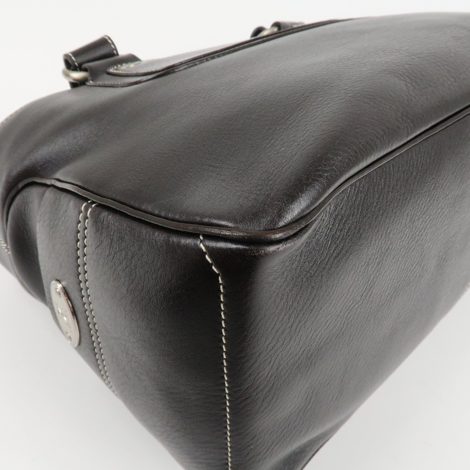 CELINE Leather Boogie Bag Hand Bag Tote Bag Dark Brown Used