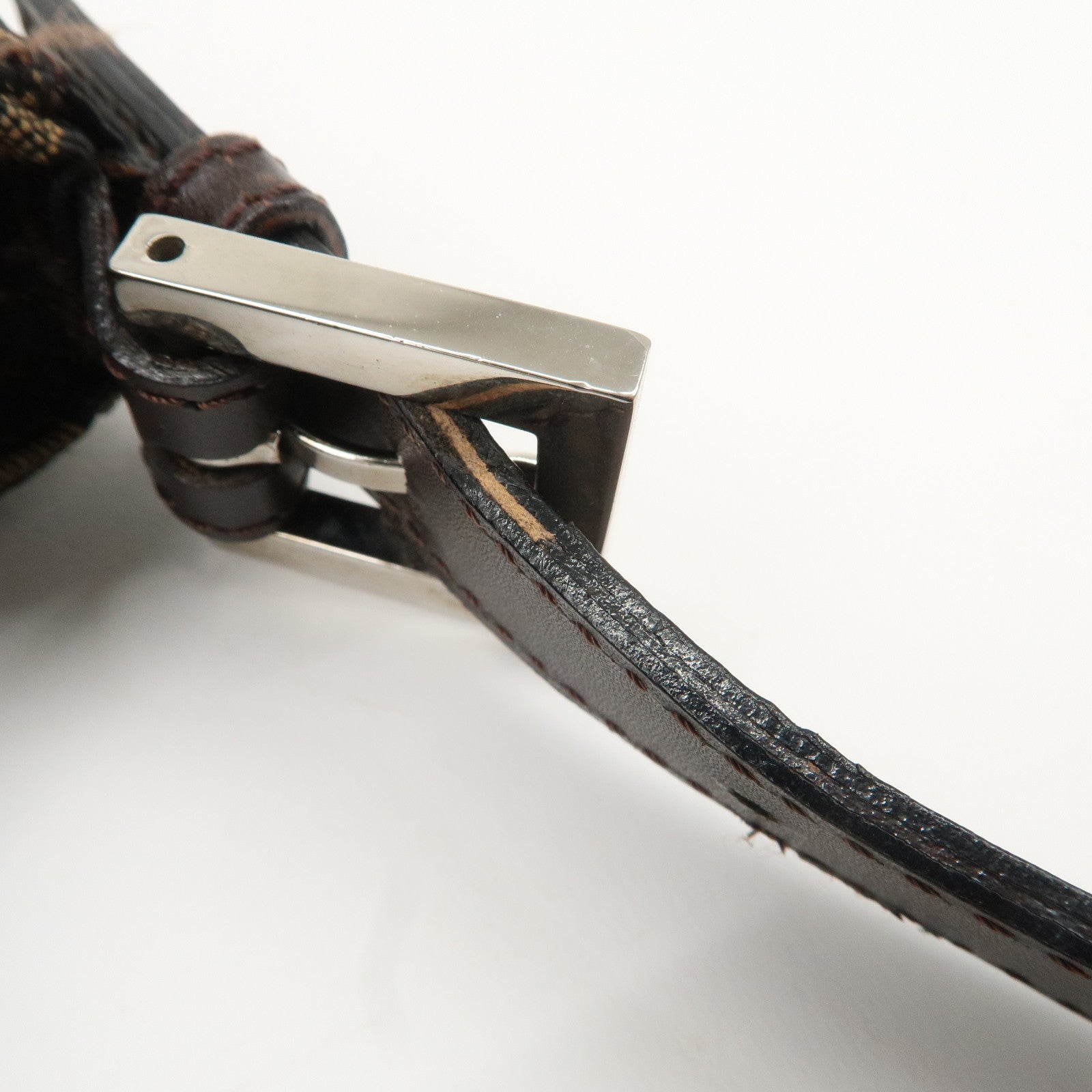 FENDI Zucca Canvas Leather Hand Bag Brown Black Used