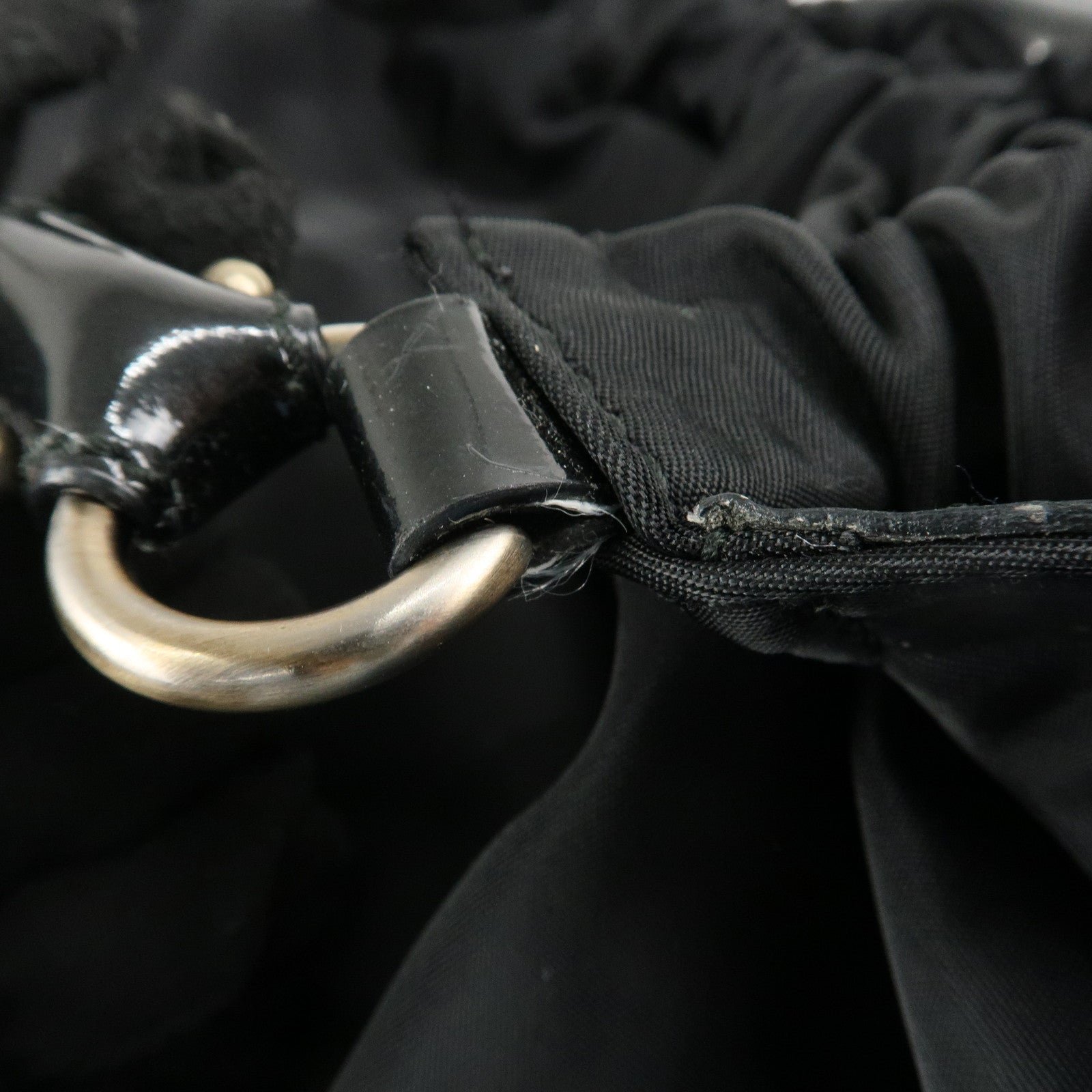 Ferragamo Nylon Patent Leather Shoulder Bag Hand Bag Black Used