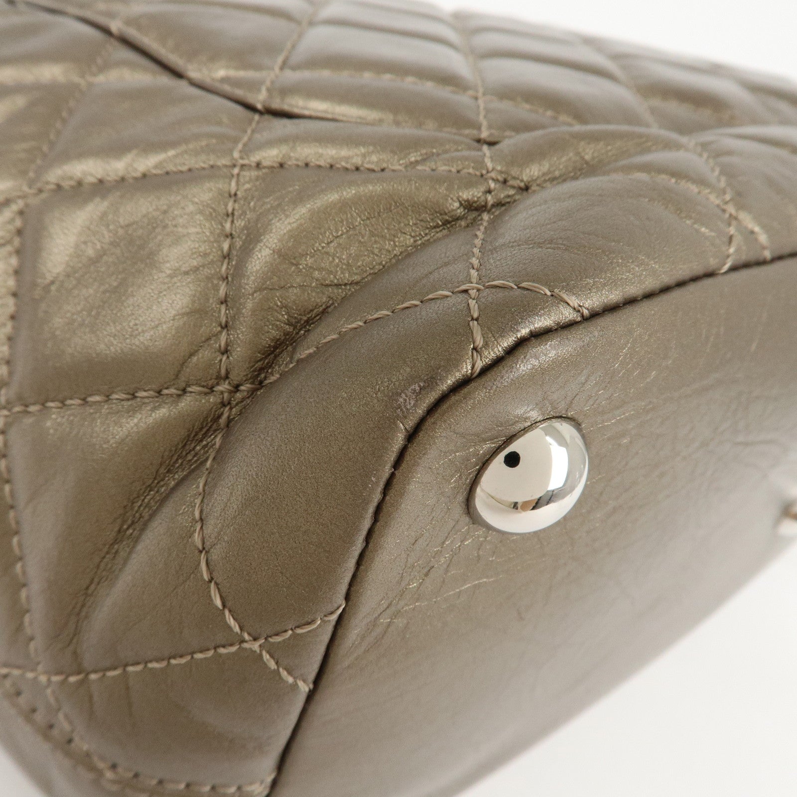 CHANEL Cambon Line Lamb Skin Cotton Club Hand Bag Bronze A34318 Used