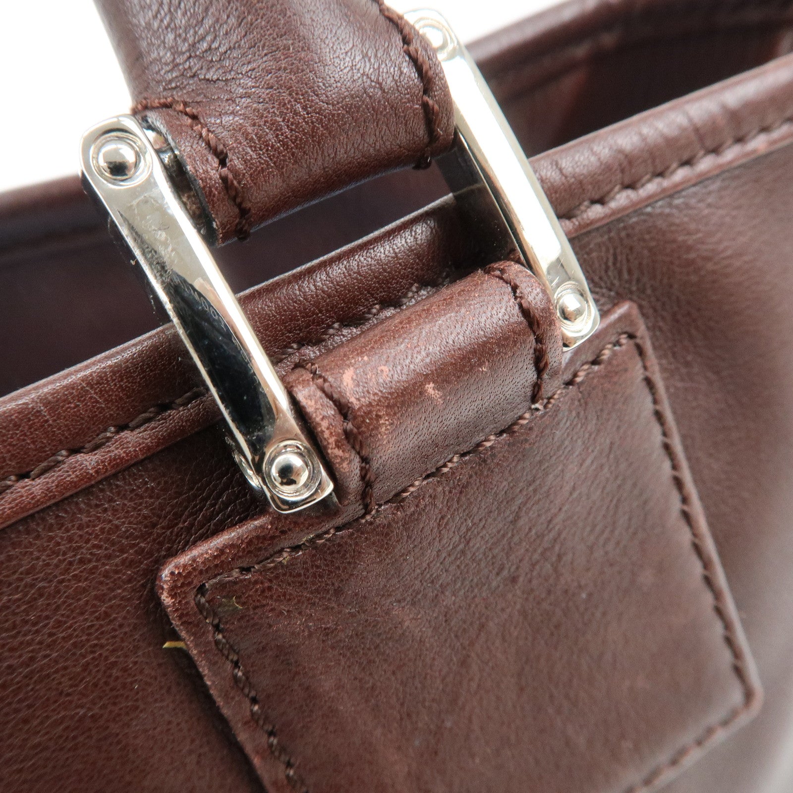 LOEWE Anagram Amazone 28 Leather Tote Bag Hand Bag Dark Brown Used